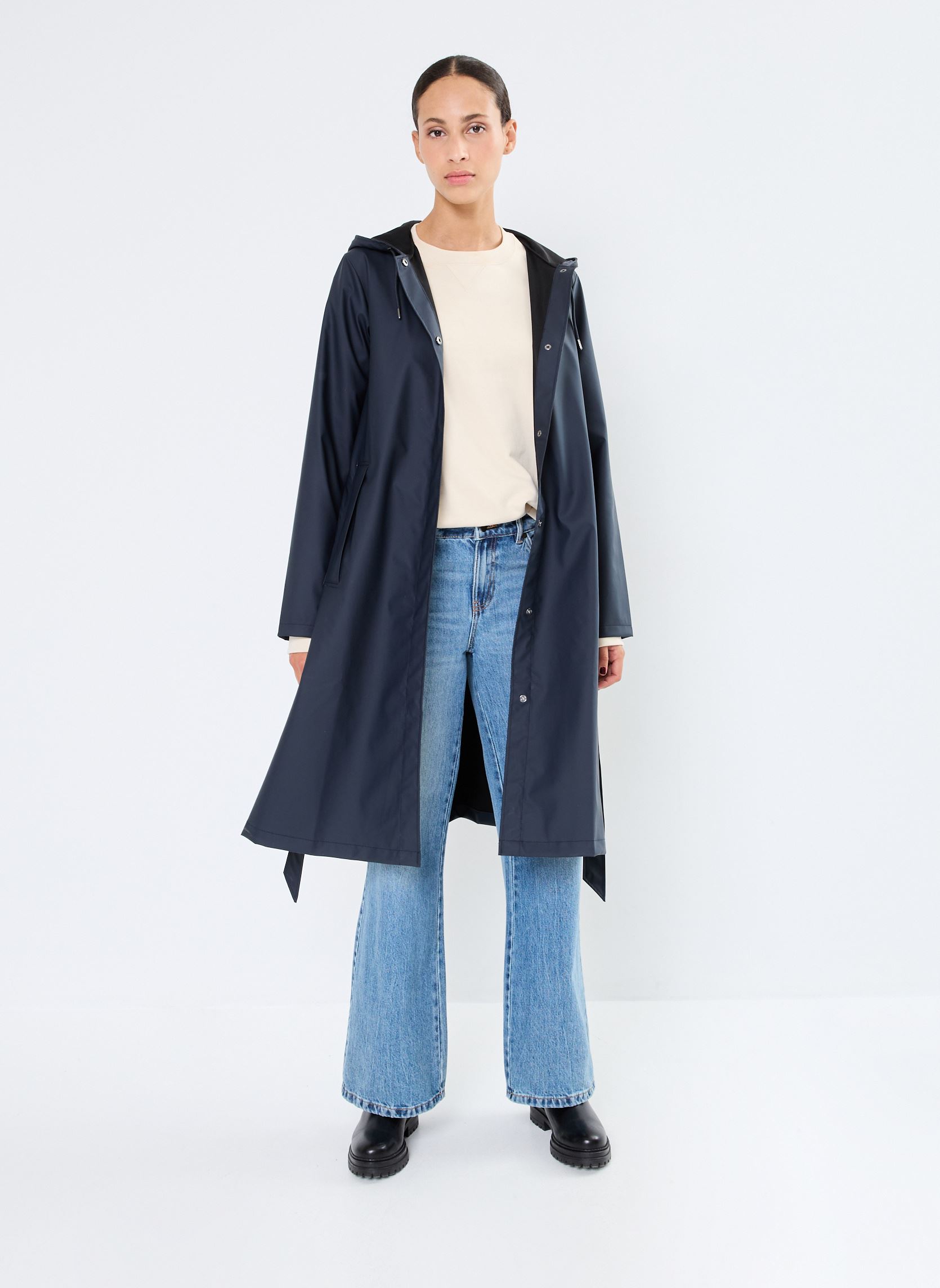 Vestes imperméable A-Line Longer W Jacket W3 femme bleu Rains Vestes imperméable A-Line Longer W Jacket W3 femme bleu NAVY