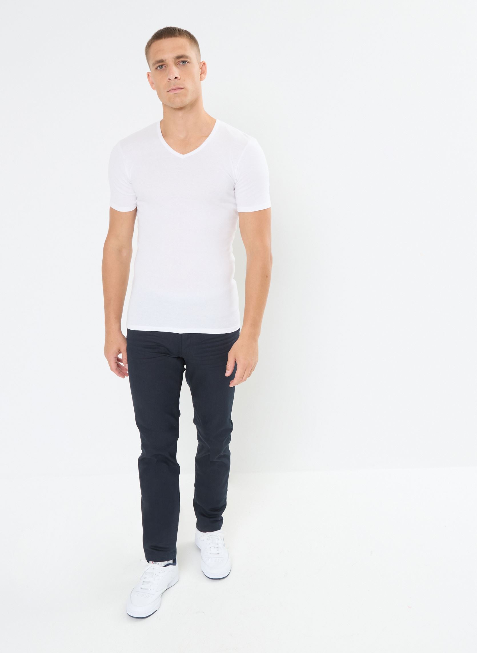 Tee-shirts manches courtes Ecodim T-Shirt Col V X2 homme blanc Dim Tee-shirts manches courtes Ecodim T-Shirt Col V X2 homme blanc Blanc