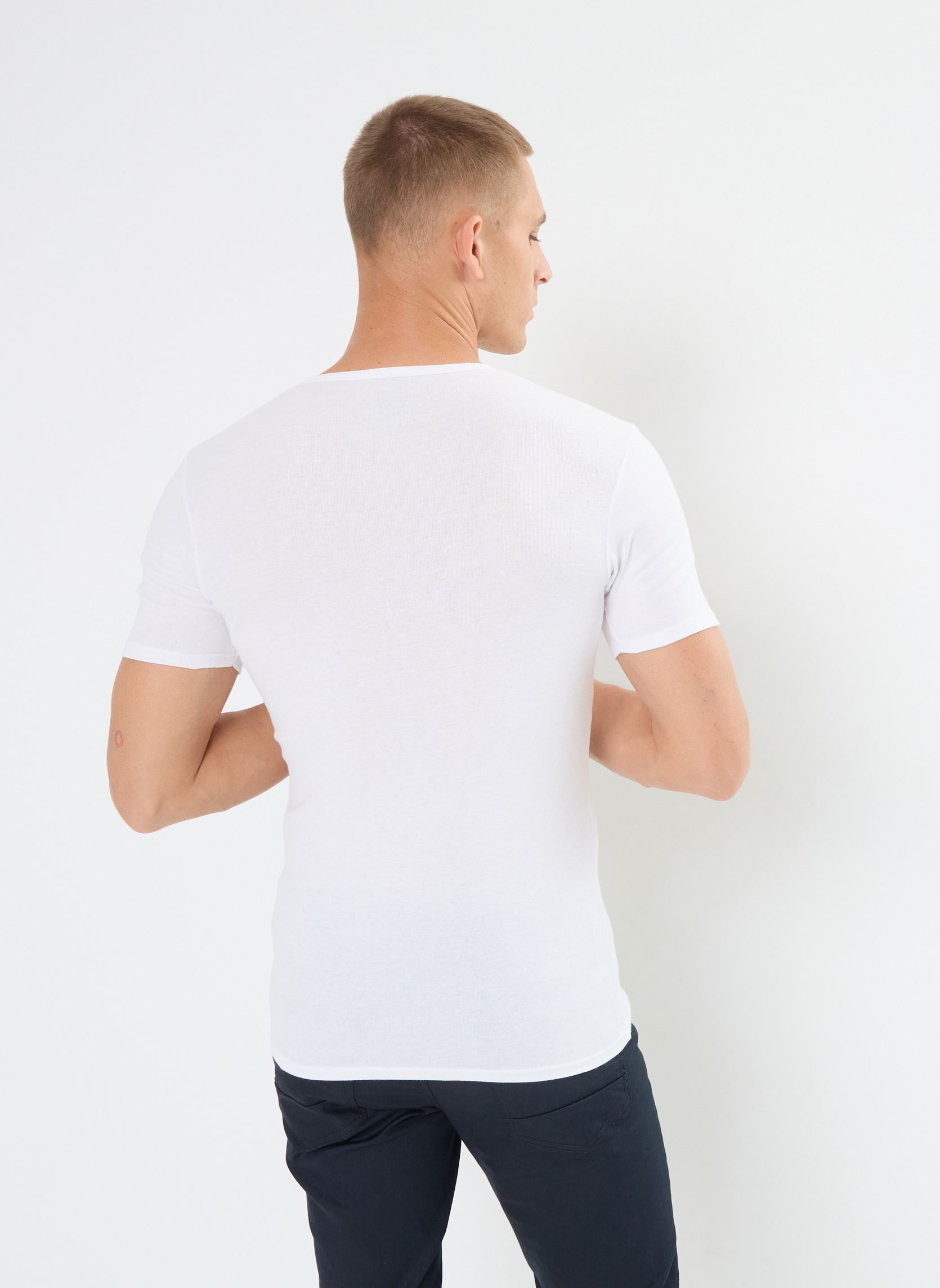 Tee-shirts manches courtes Ecodim T-Shirt Col V X2 homme blanc Dim Tee-shirts manches courtes Ecodim T-Shirt Col V X2 homme blanc Blanc
