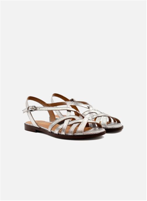 JULES & JENN Sandales Sandales plates brides cuir métallisé doré femme argent