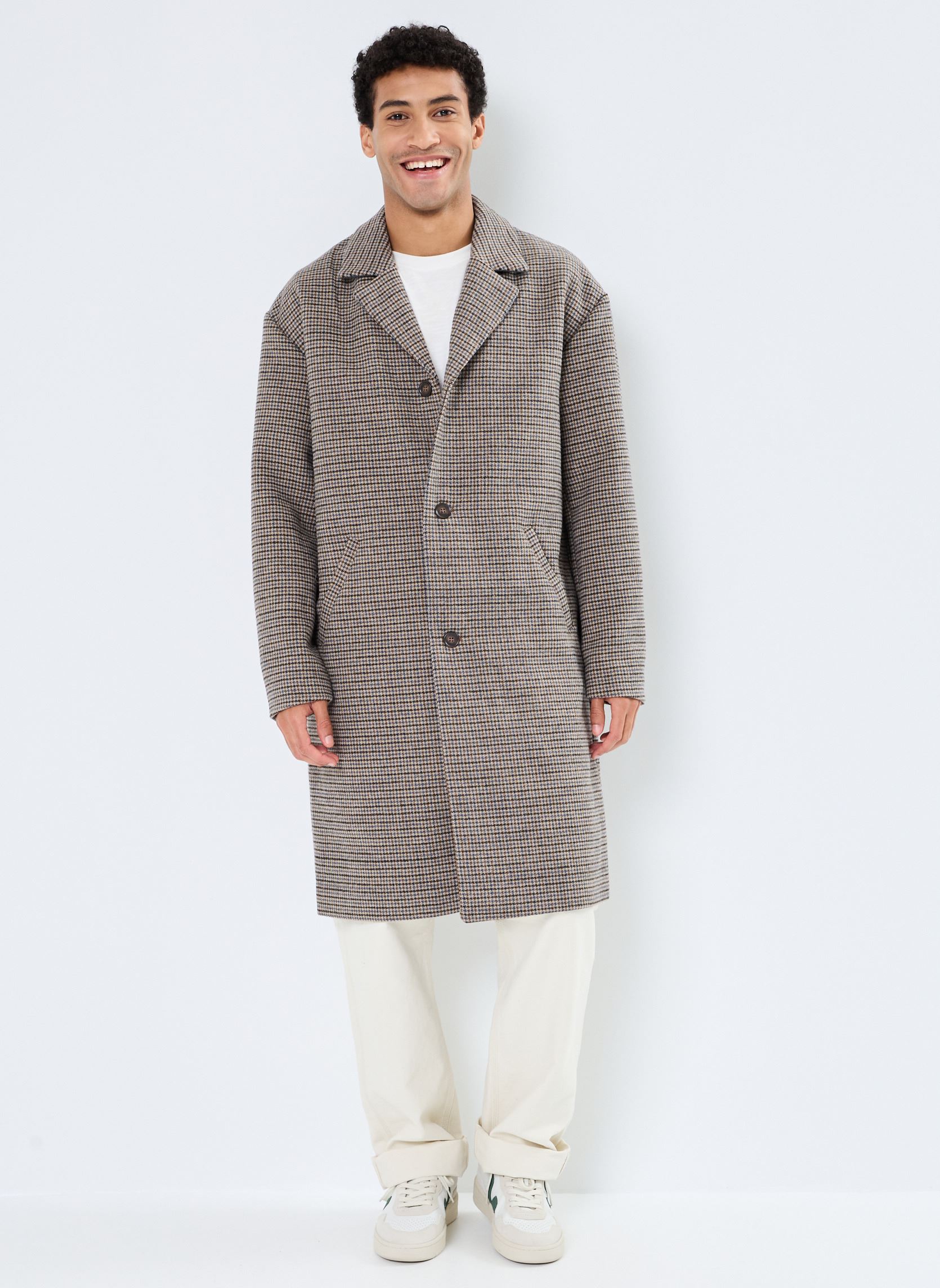 Duffle-coats CFClaes houndstooth cheked relaxed coat homme gris Casual Friday Duffle-coats CFClaes houndstooth cheked relaxed coat homme gris SILVER MINK