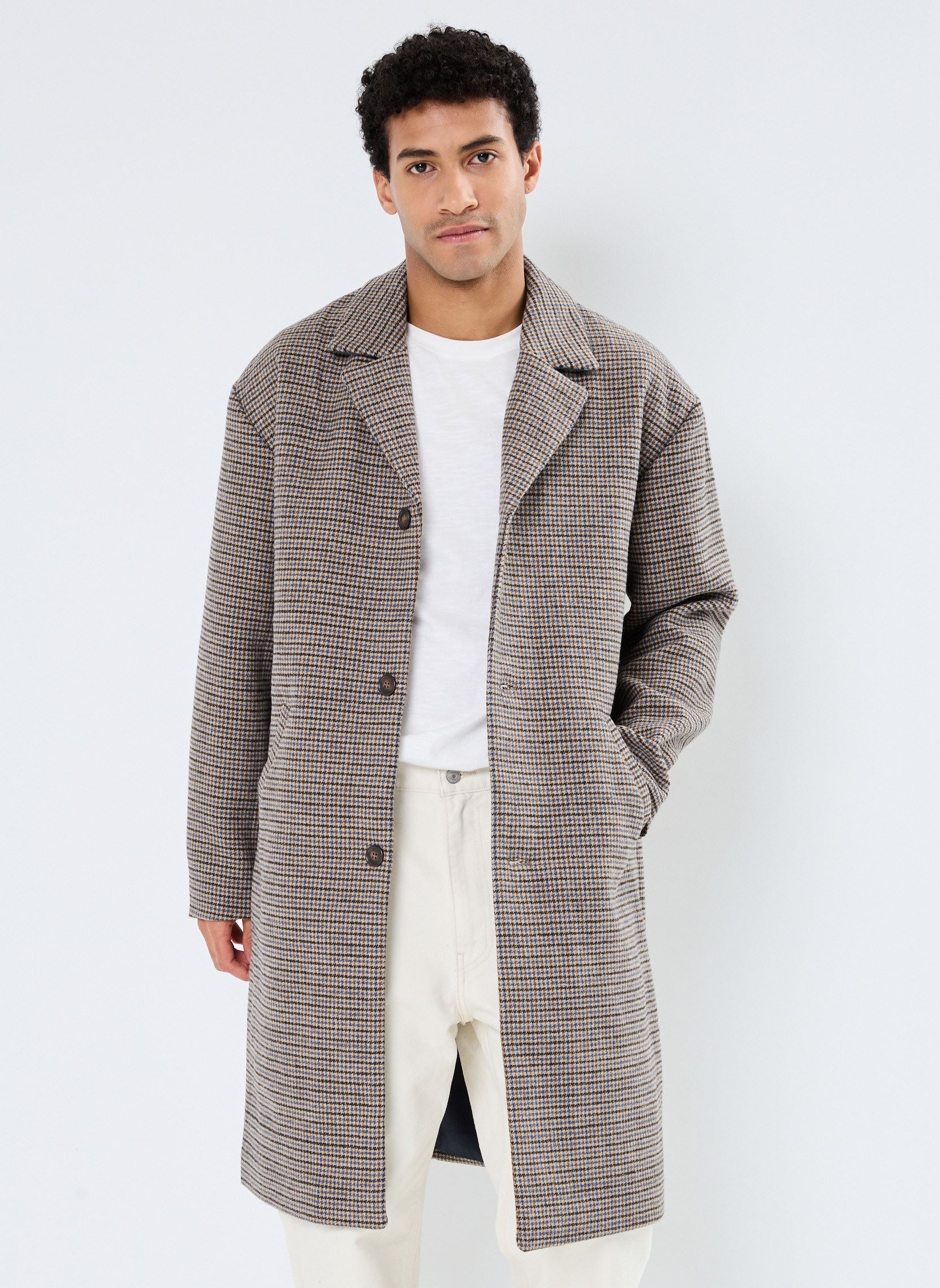 Duffle-coats CFClaes houndstooth cheked relaxed coat homme gris Casual Friday Duffle-coats CFClaes houndstooth cheked relaxed coat homme gris SILVER MINK