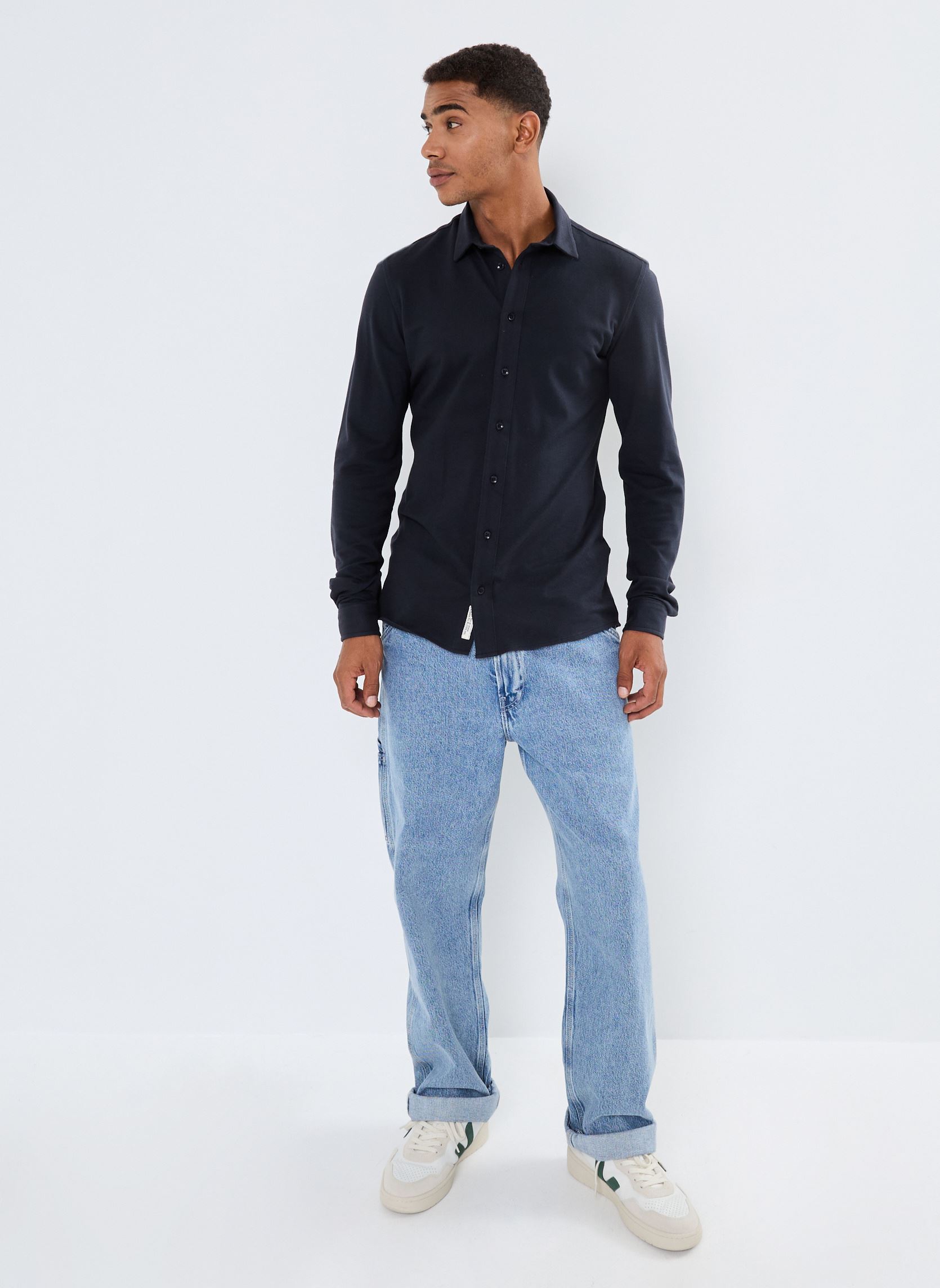 Hemden CFArthur LS BU jersey piquet shirt heren blauw Casual Friday Hemden CFArthur LS BU jersey piquet shirt heren blauw DARK NAVY
