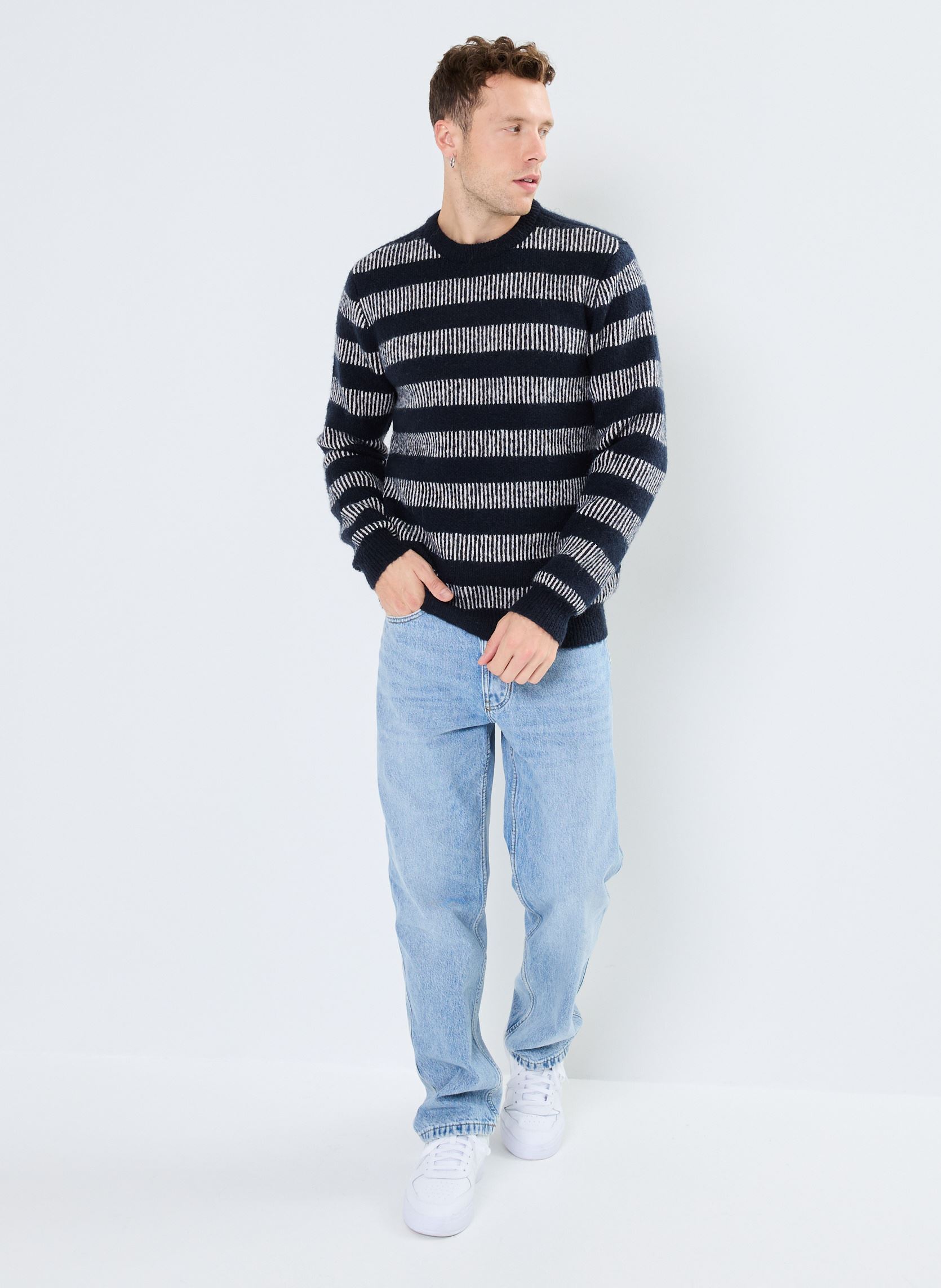 Pulls CFKarl striped jaquard crew neck knit homme bleu Casual Friday Pulls CFKarl striped jaquard crew neck knit homme bleu DARK NAVY