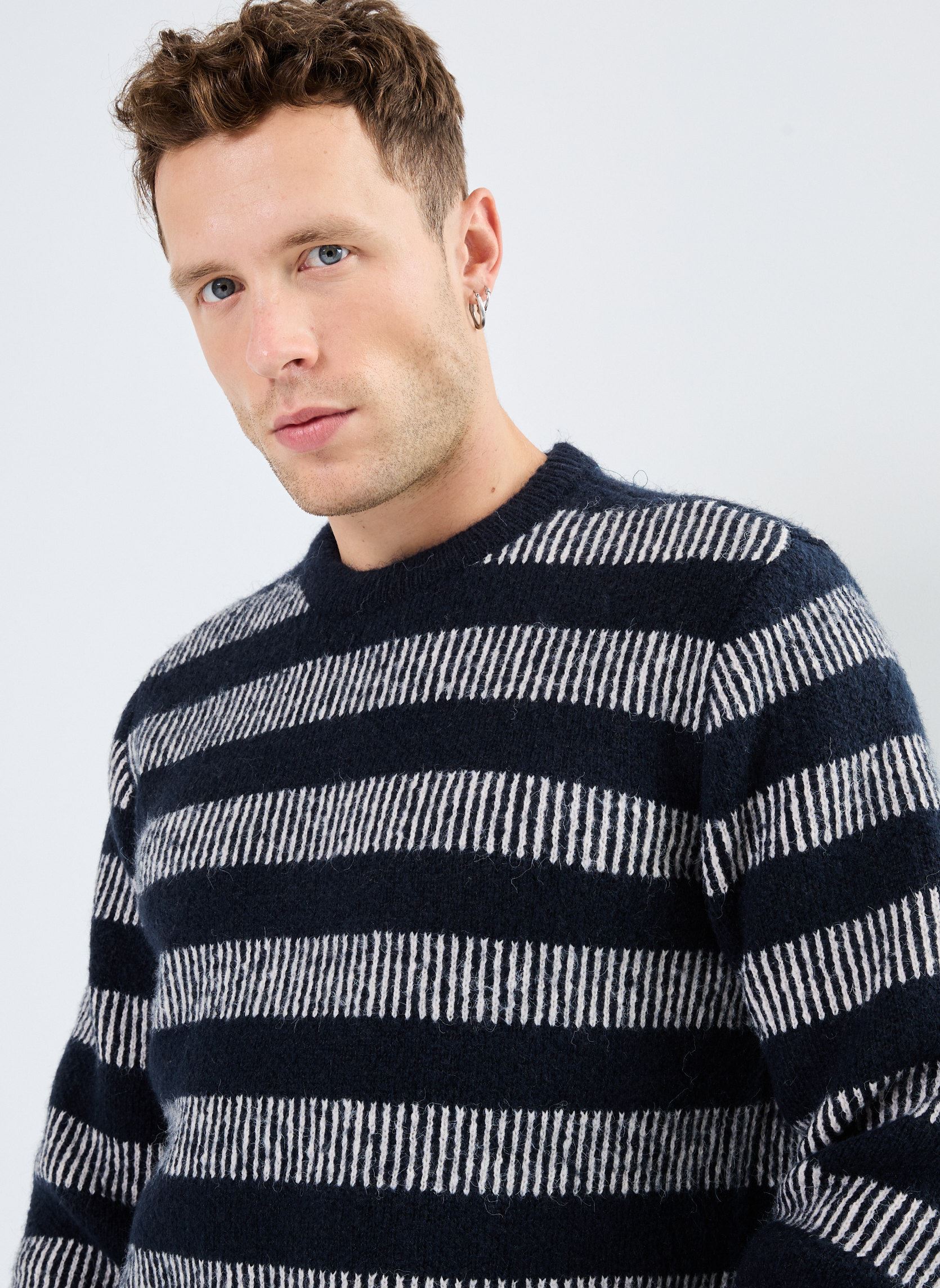 Pulls CFKarl striped jaquard crew neck knit homme bleu Casual Friday Pulls CFKarl striped jaquard crew neck knit homme bleu DARK NAVY