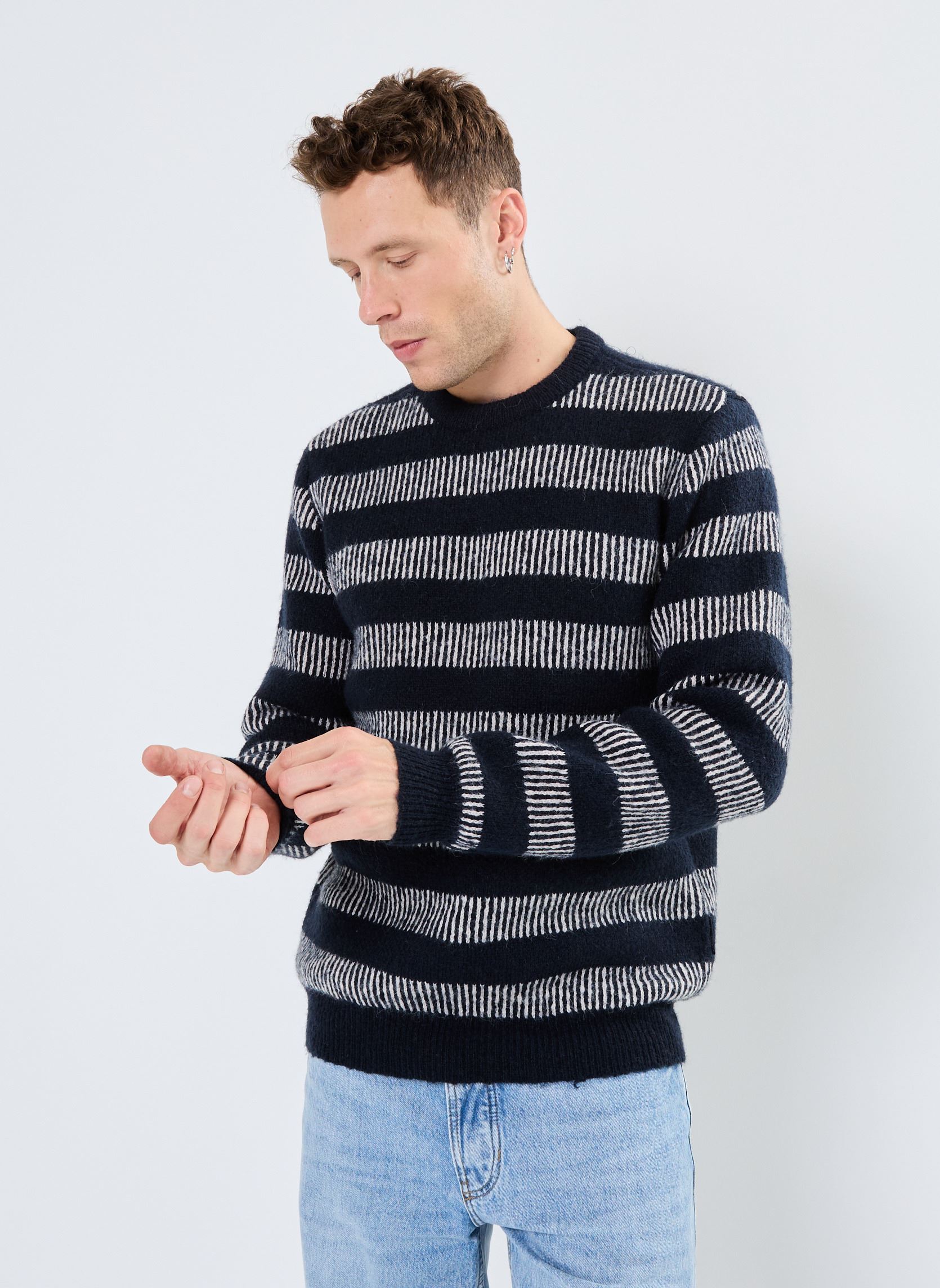 Pulls CFKarl striped jaquard crew neck knit homme bleu Casual Friday Pulls CFKarl striped jaquard crew neck knit homme bleu DARK NAVY
