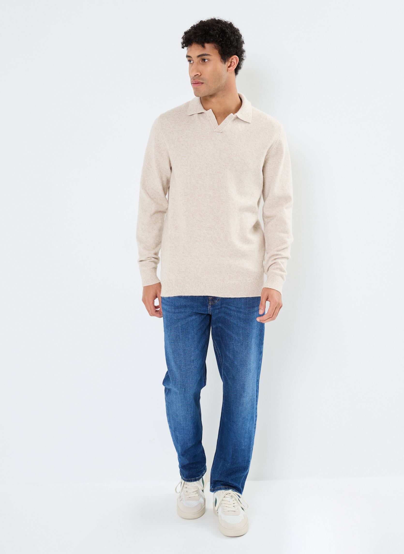 Pulls CFKarl polo knit homme beige Casual Friday Pulls CFKarl polo knit homme beige LIGHT SAND MELANGE