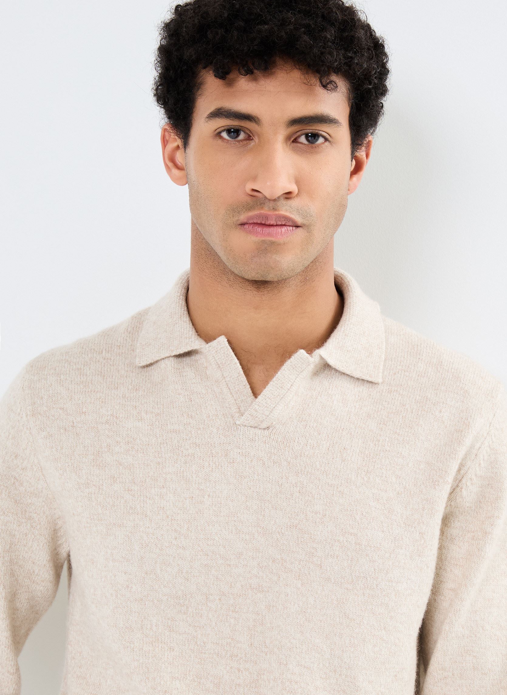 Pulls CFKarl polo knit homme beige Casual Friday Pulls CFKarl polo knit homme beige LIGHT SAND MELANGE
