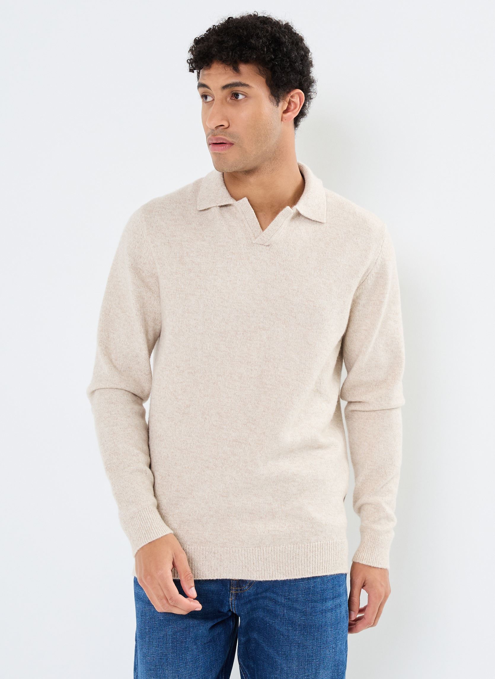 Pulls CFKarl polo knit homme beige Casual Friday Pulls CFKarl polo knit homme beige LIGHT SAND MELANGE