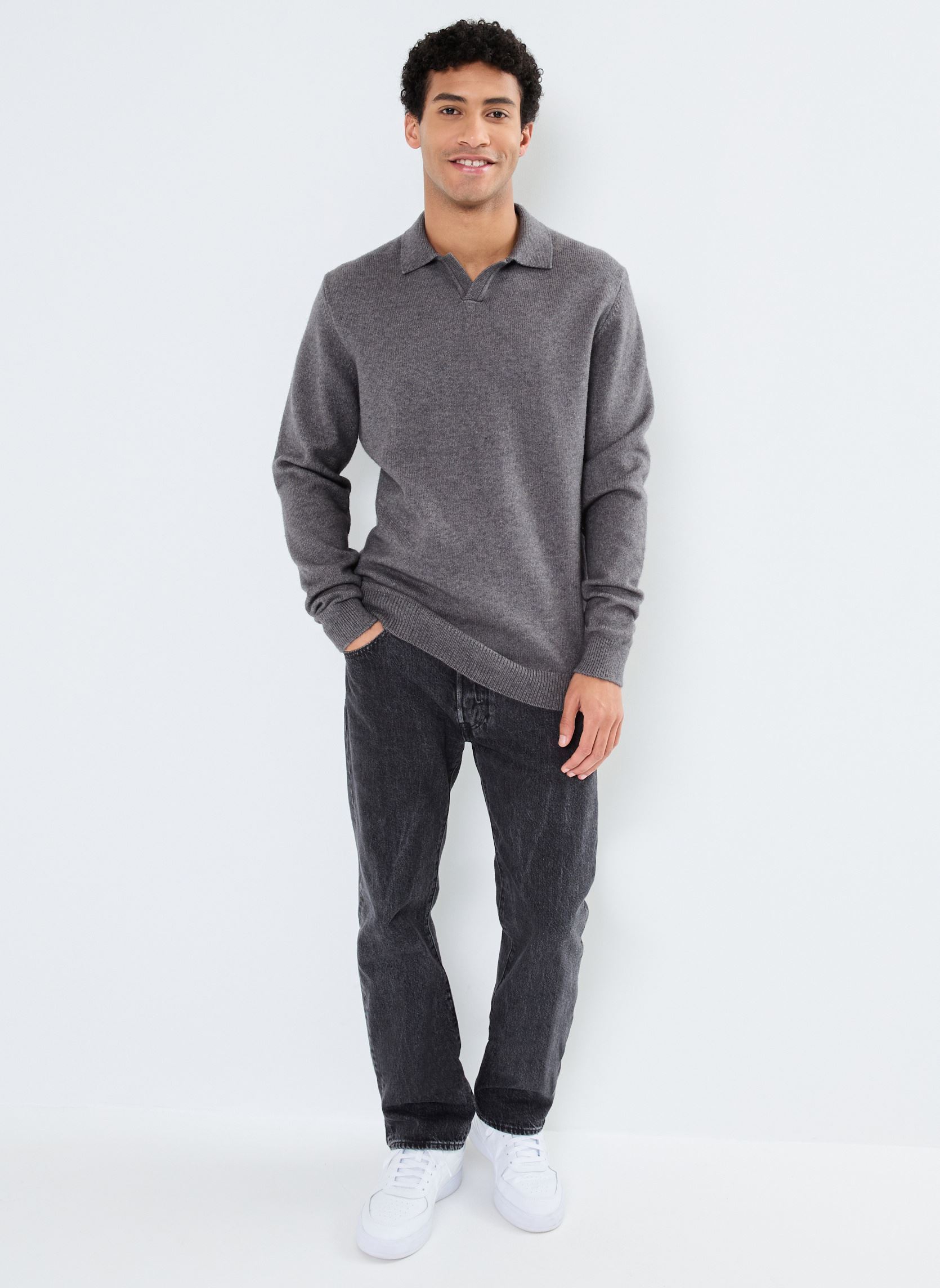 Pullover CFKarl polo knit herren grau Casual Friday Pullover CFKarl polo knit herren grau PEWTER MIX