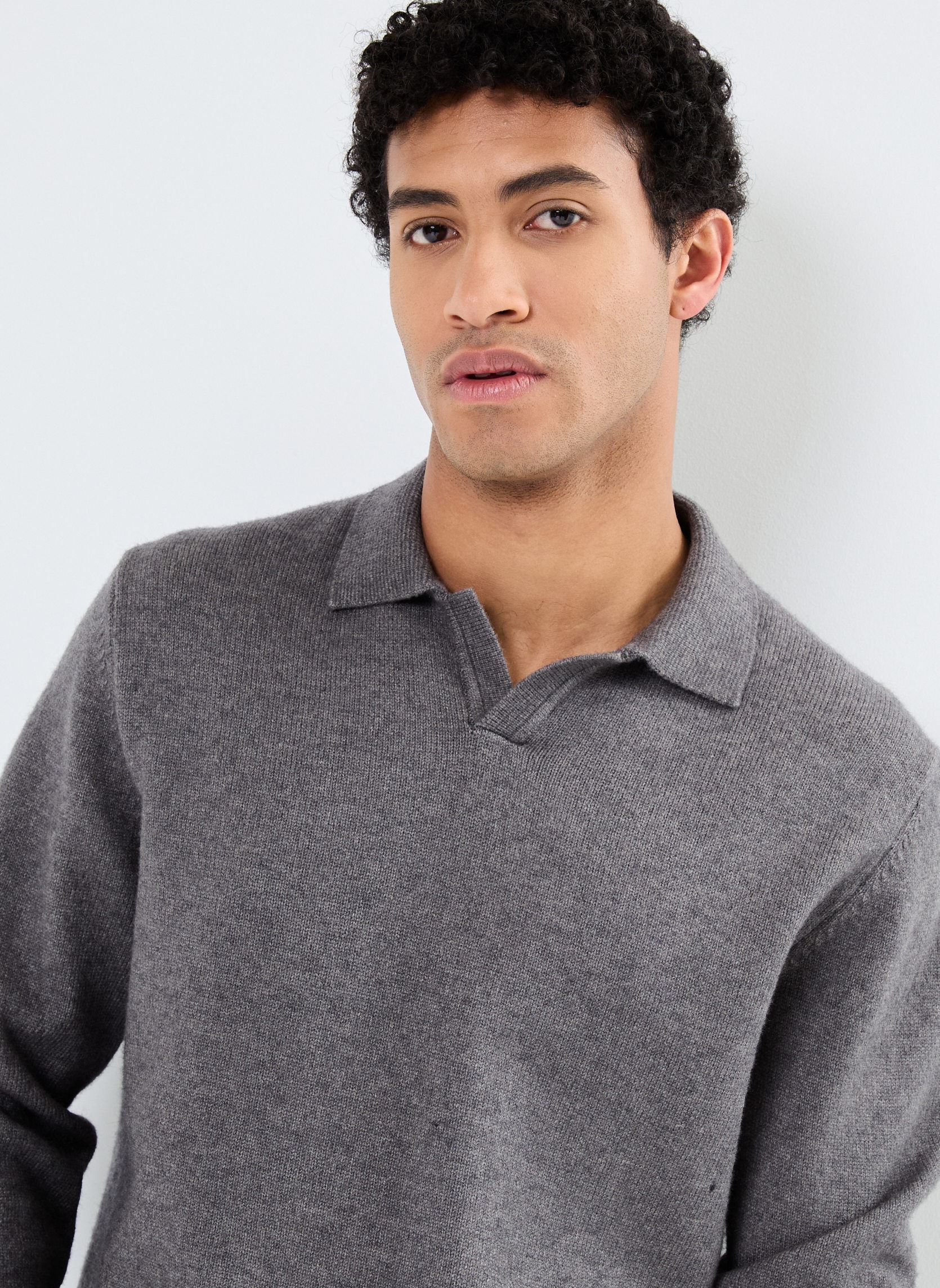 Pullover CFKarl polo knit herren grau Casual Friday Pullover CFKarl polo knit herren grau PEWTER MIX