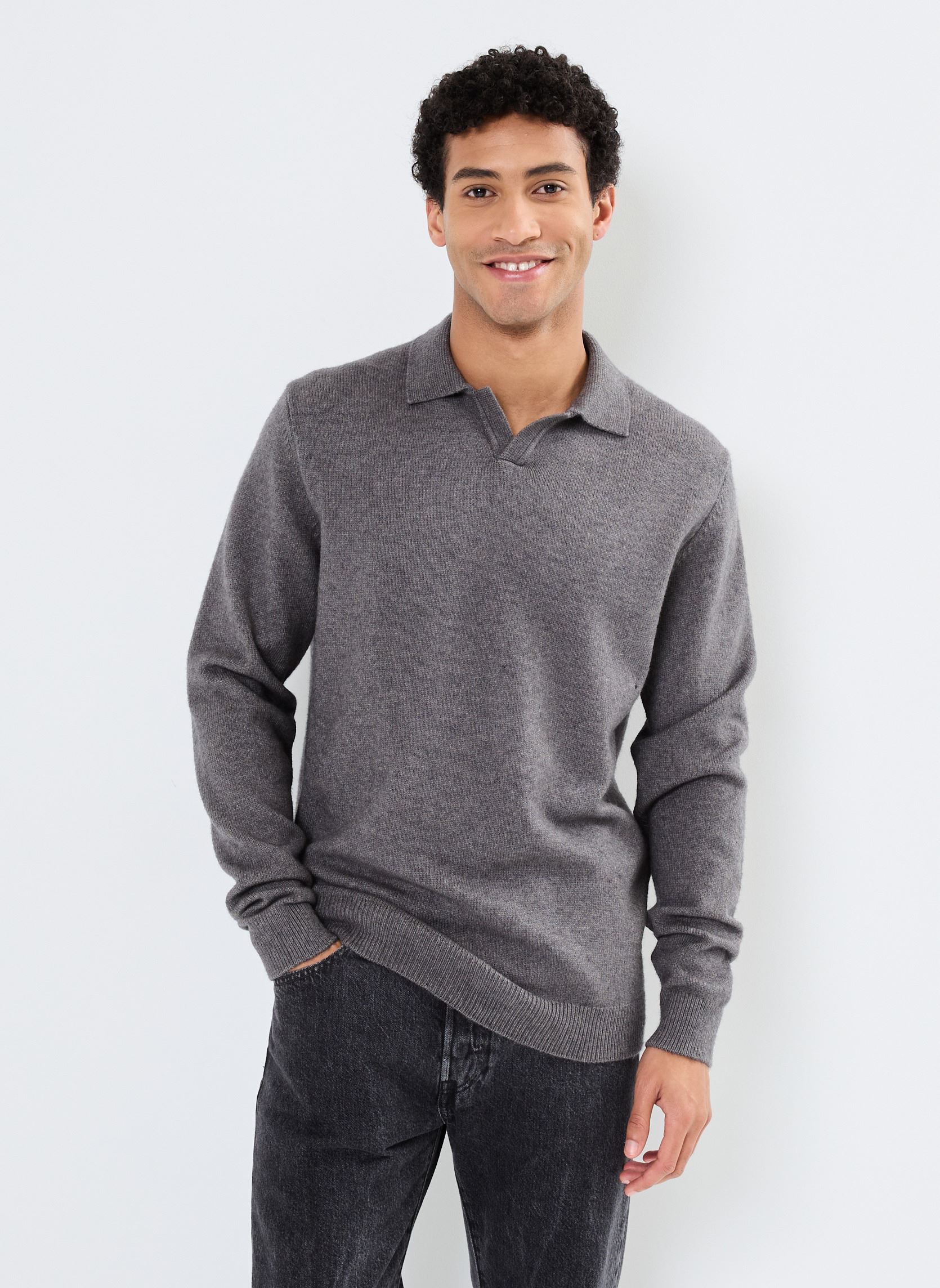 Pullover CFKarl polo knit herren grau Casual Friday Pullover CFKarl polo knit herren grau PEWTER MIX
