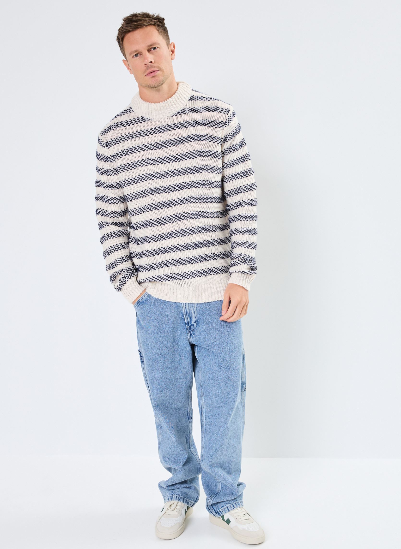 Pullover CFKarl striped knit herren weiß Casual Friday Pullover CFKarl striped knit herren weiß LIGHT SAND