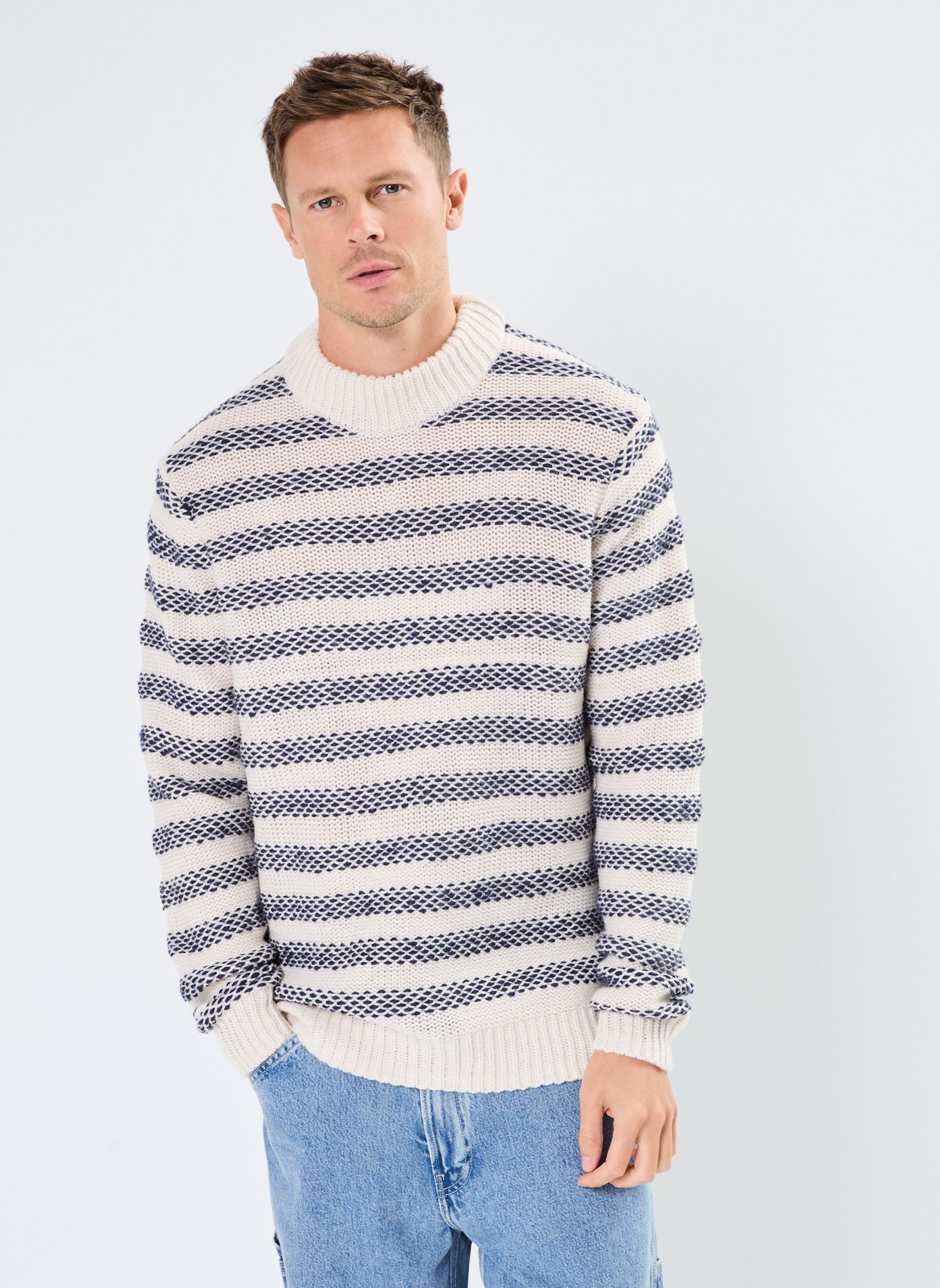 Pullover CFKarl striped knit herren weiß Casual Friday Pullover CFKarl striped knit herren weiß LIGHT SAND