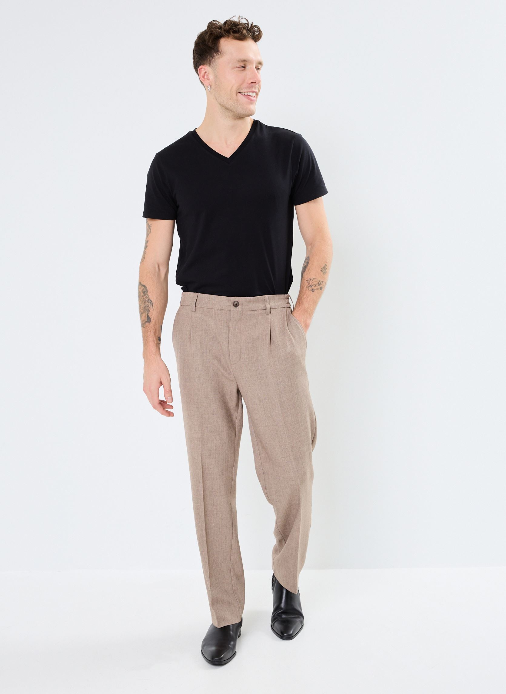 Anzughosen CFPierce 0179 wollen wide pleated pants herren beige Casual Friday Anzughosen CFPierce 0179 wollen wide pleated pants herren beige SILVER MINK MELANGE