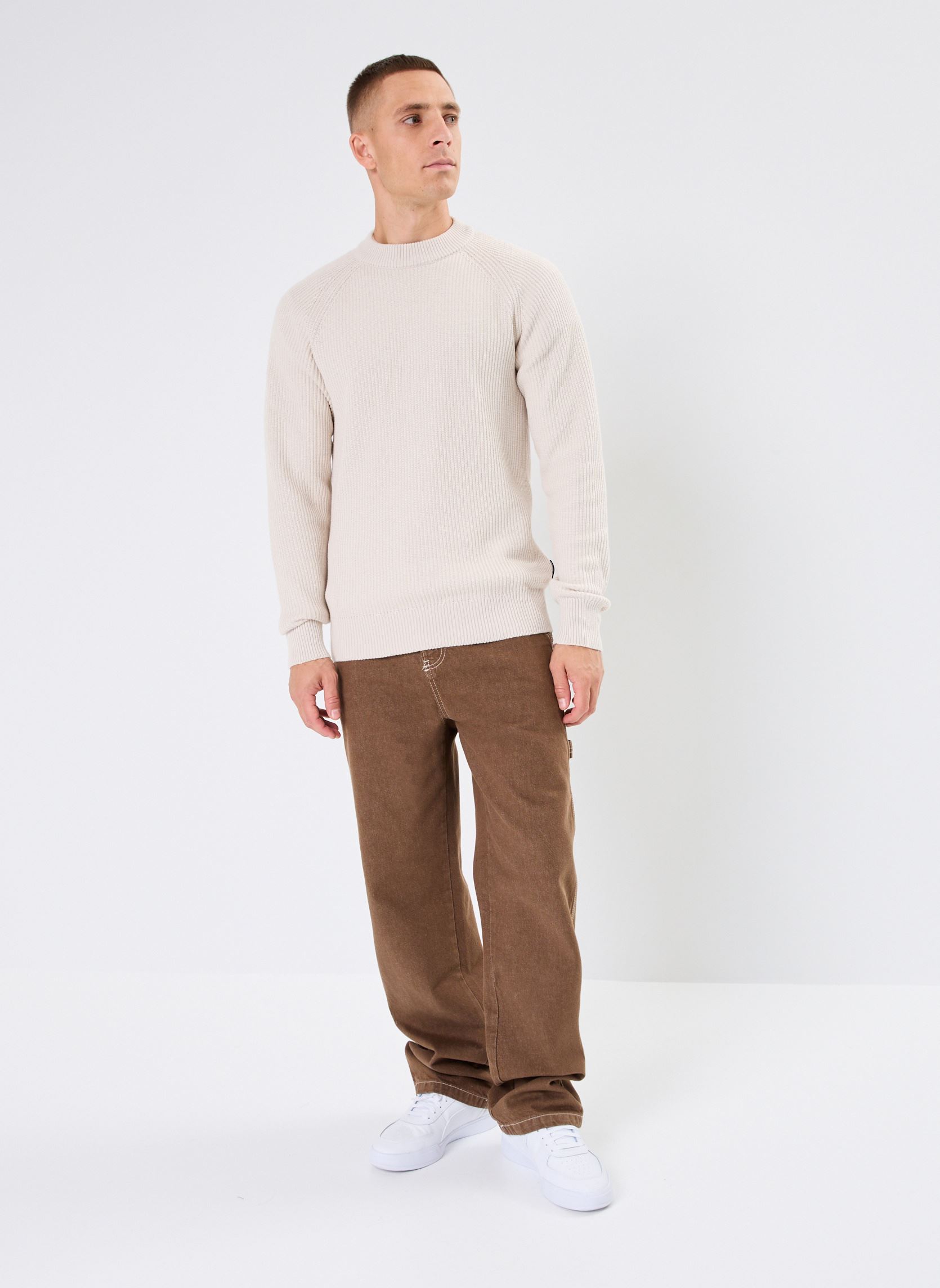 Pulls CFKristian raglan rib crew neck knit homme beige Casual Friday Pulls CFKristian raglan rib crew neck knit homme beige PUMICE STONE