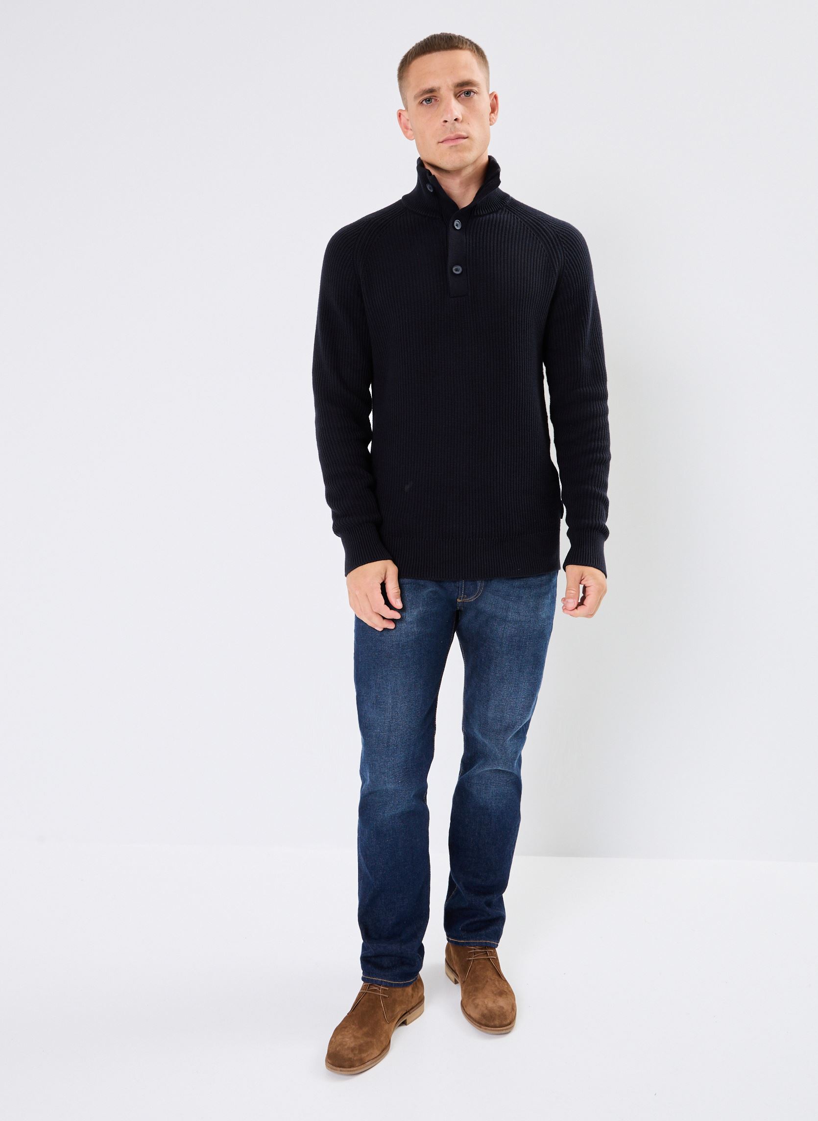 Pulls CFKristian 0162 ribbed high neck knit homme bleu Casual Friday Pulls CFKristian 0162 ribbed high neck knit homme bleu DARK NAVY
