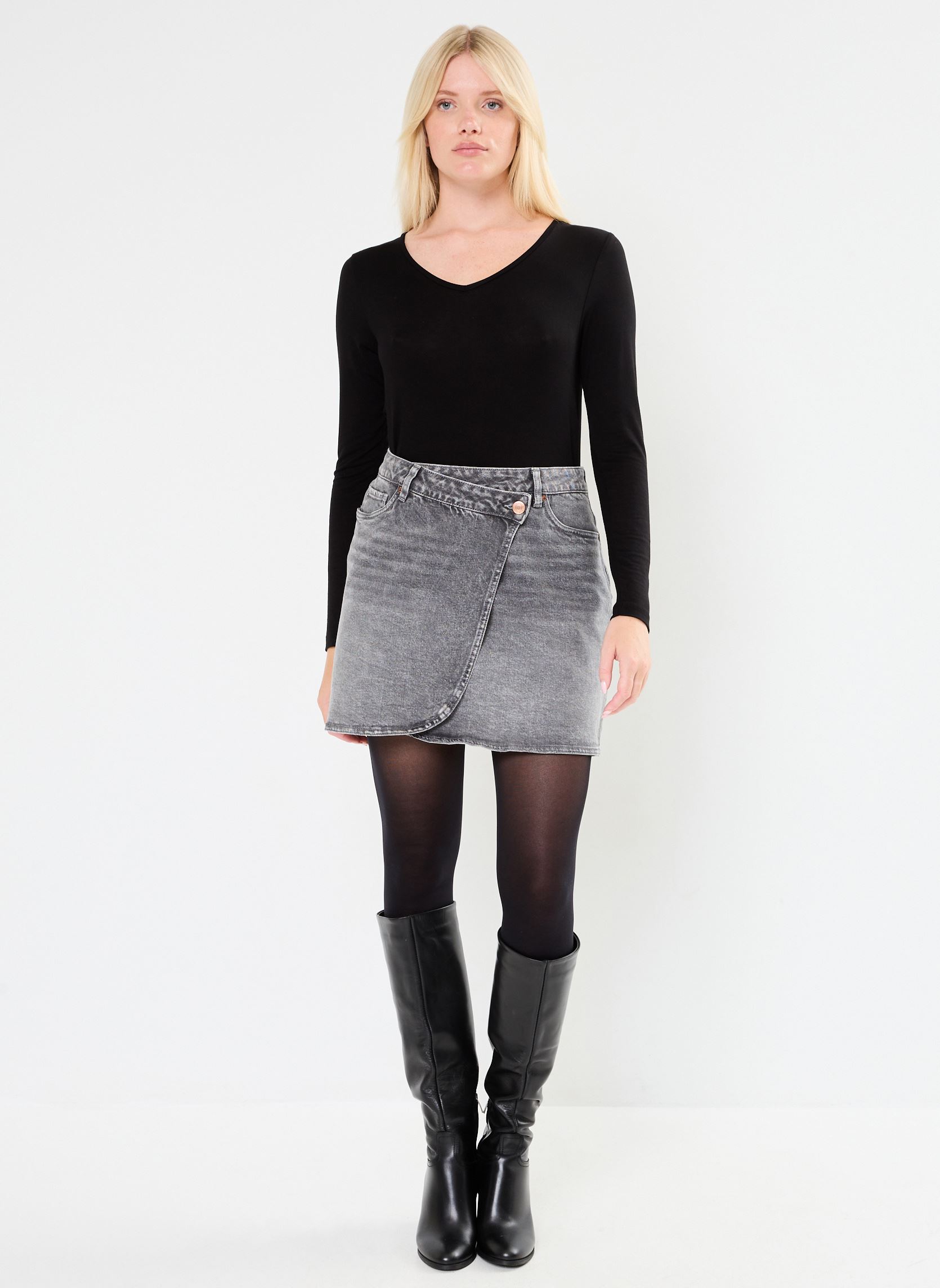 Korte rokken VMBETTY MR SHORT WRAP DENIM SKIRT GU214 dames grijs Vero Moda Korte rokken VMBETTY MR SHORT WRAP DENIM SKIRT GU214 dames grijs MEDIUM GREY DENIM
