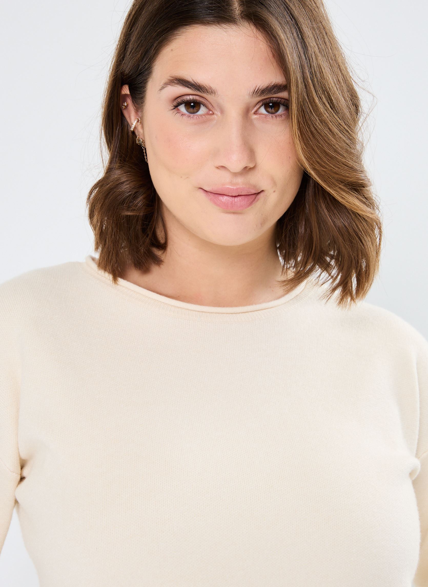 Pulls VMGOLD ROLL LS O-NECK PULLOVER GA femme beige Vero Moda Pulls VMGOLD ROLL LS O-NECK PULLOVER GA femme beige Birch