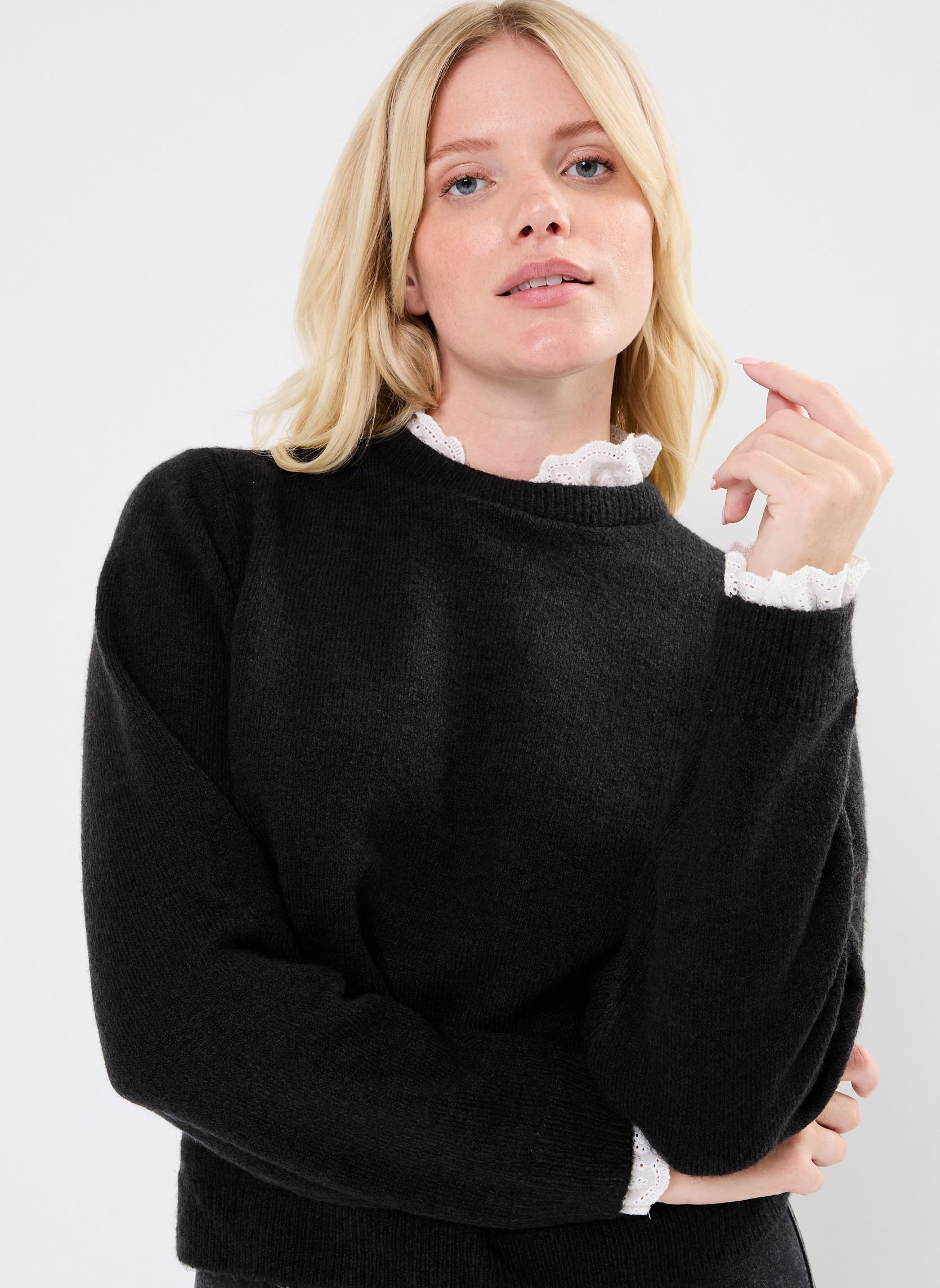 Pulls VMFIA LS O-NECK LACE PULLOVER GA femme blanc Vero Moda Pulls VMFIA LS O-NECK LACE PULLOVER GA femme blanc Black