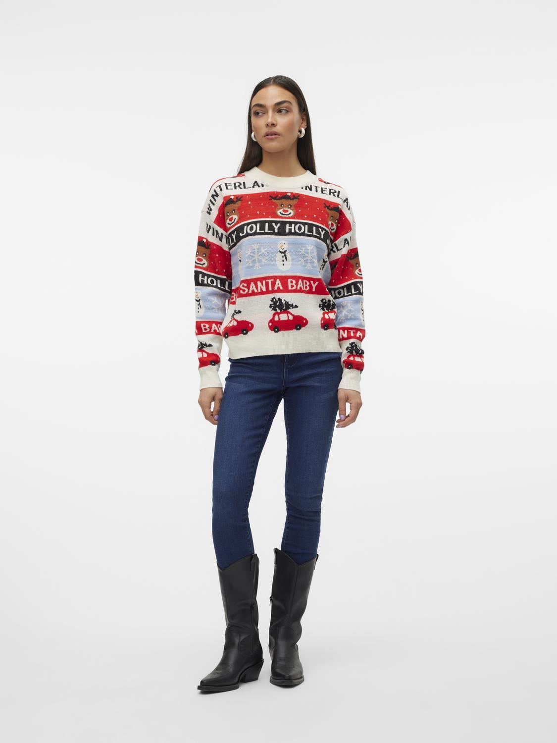 Pulls VMHOLLY JOLLYFLAKES LS O-NECK PULL.XMAS femme beige Vero Moda Pulls VMHOLLY JOLLYFLAKES LS O-NECK PULL.XMAS femme beige BIRCH