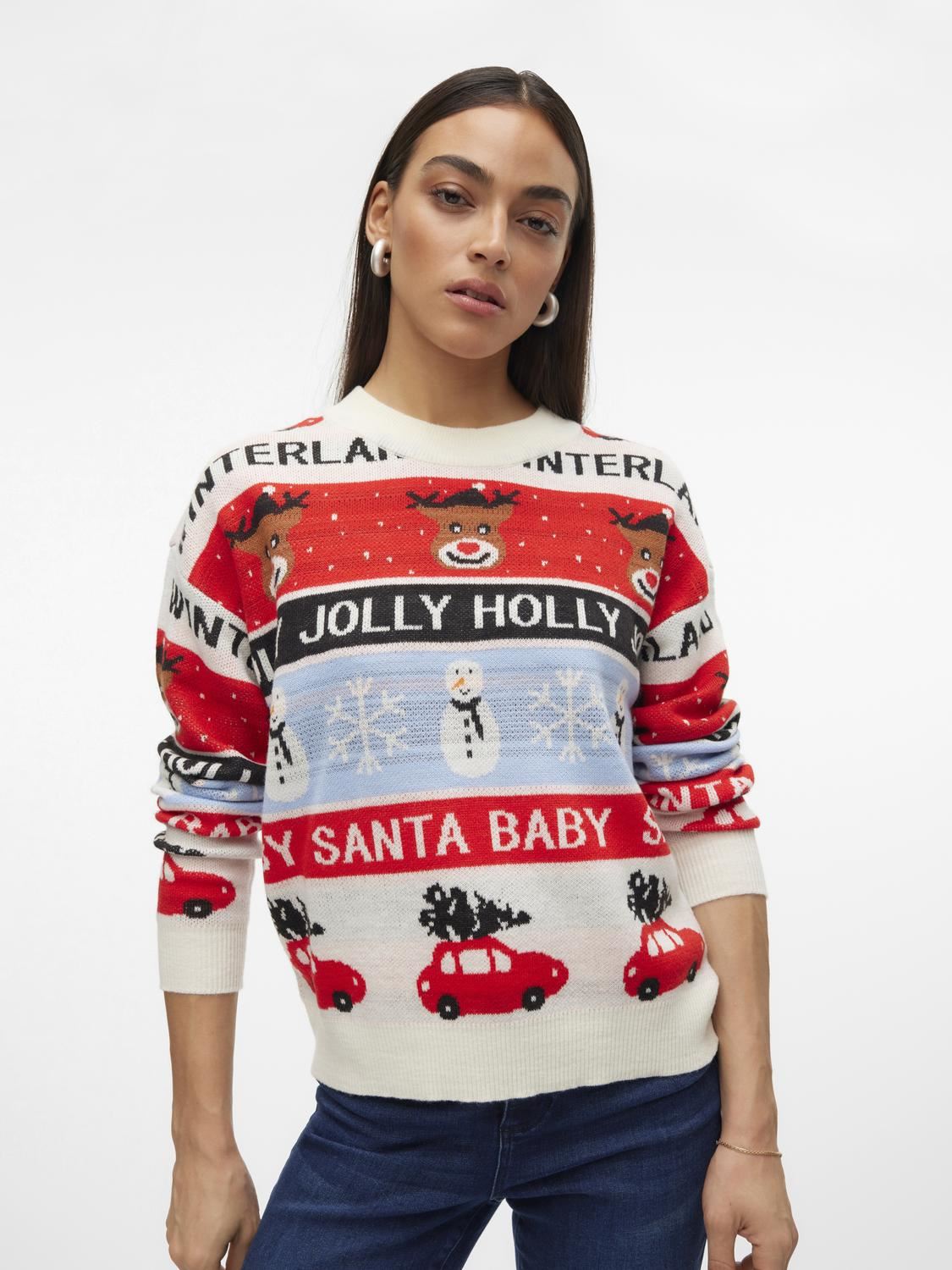 Pulls VMHOLLY JOLLYFLAKES LS O-NECK PULL.XMAS femme beige Vero Moda Pulls VMHOLLY JOLLYFLAKES LS O-NECK PULL.XMAS femme beige BIRCH