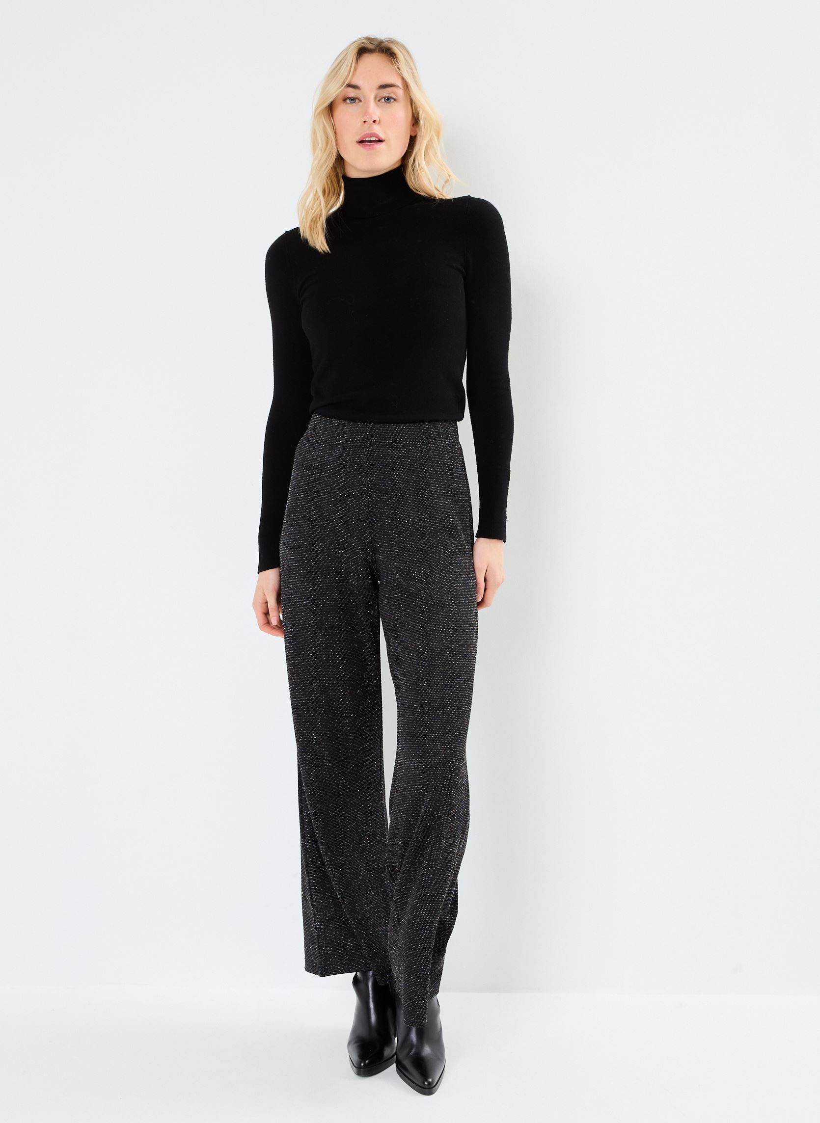Pantalons larges VMKANVA NW GLITTER WIDE PANT JRS femme noir Vero Moda Pantalons larges VMKANVA NW GLITTER WIDE PANT JRS femme noir Black