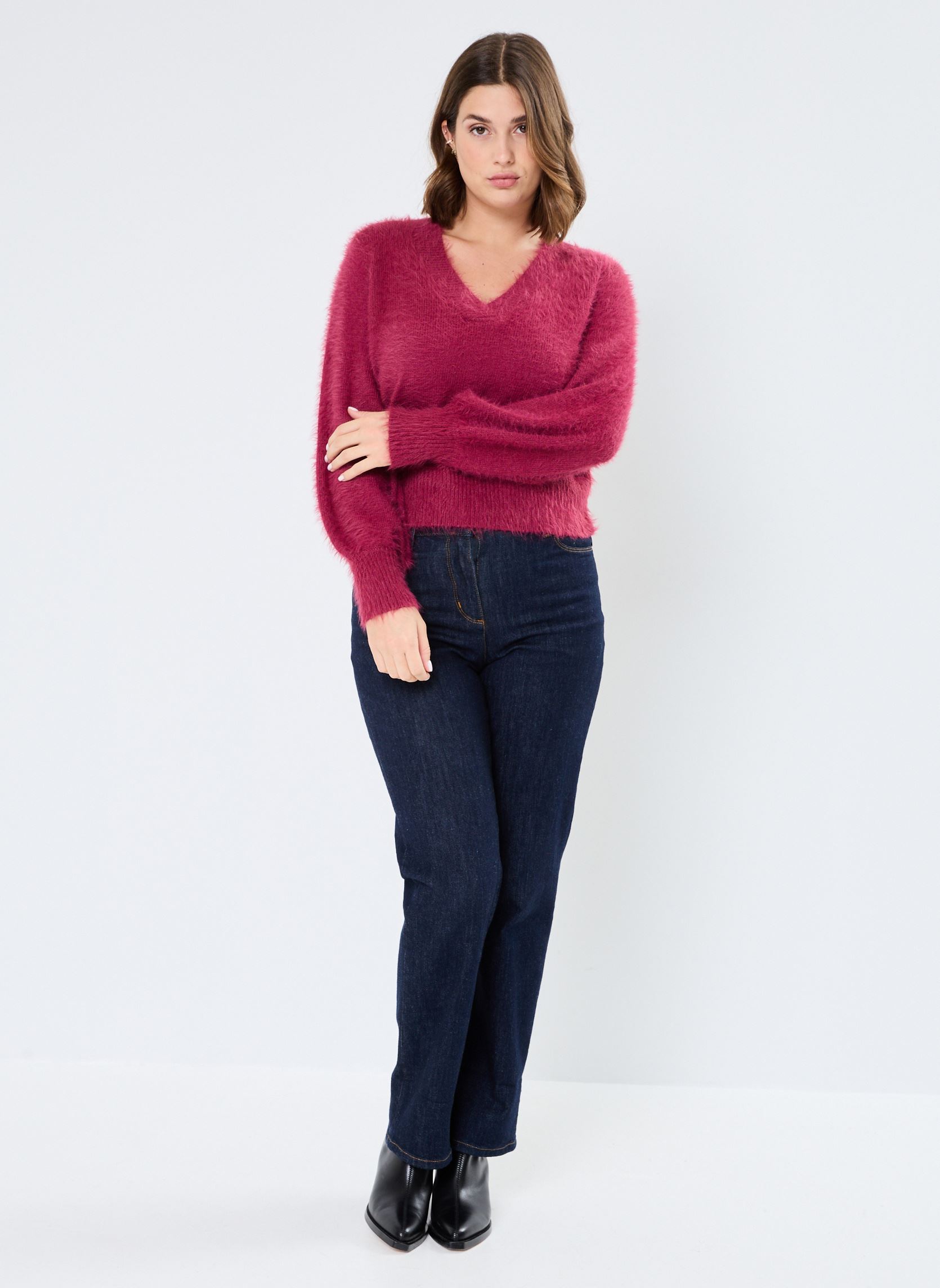 Truien VMPOILU LS V-NECK PULLOVER FR dames roze Vero Moda Truien VMPOILU LS V-NECK PULLOVER FR dames roze RED PLUM