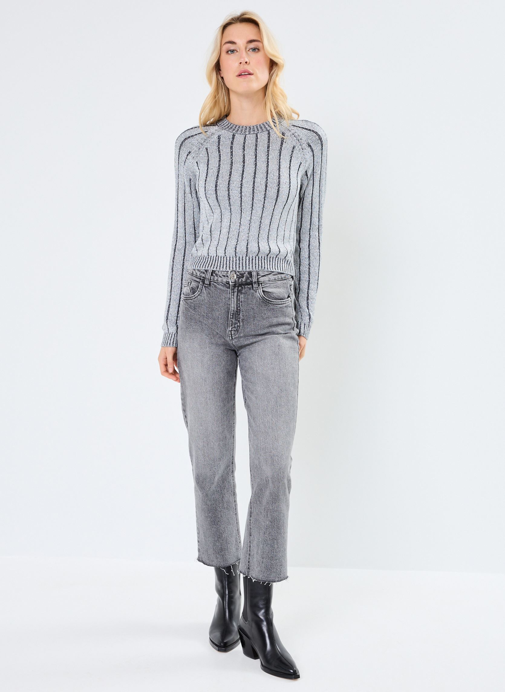 Pullover VMVANJA LS O-NECK PULLOVER damen silber Vero Moda Pullover VMVANJA LS O-NECK PULLOVER damen silber Asphalt
