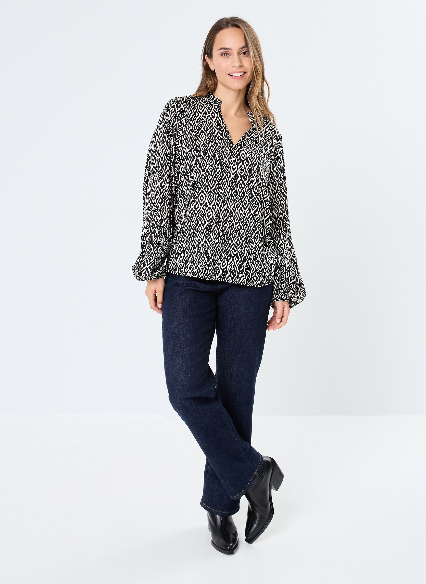 Blouses manches longues IHVERA LS14 femme noir Ichi Blouses manches longues IHVERA LS14 femme noir BLACK IKAT AOP