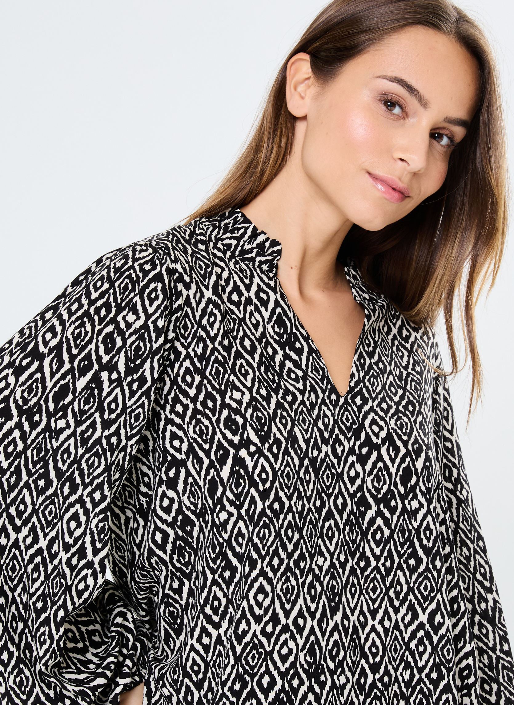 Blouses manches longues IHVERA LS14 femme noir Ichi Blouses manches longues IHVERA LS14 femme noir BLACK IKAT AOP