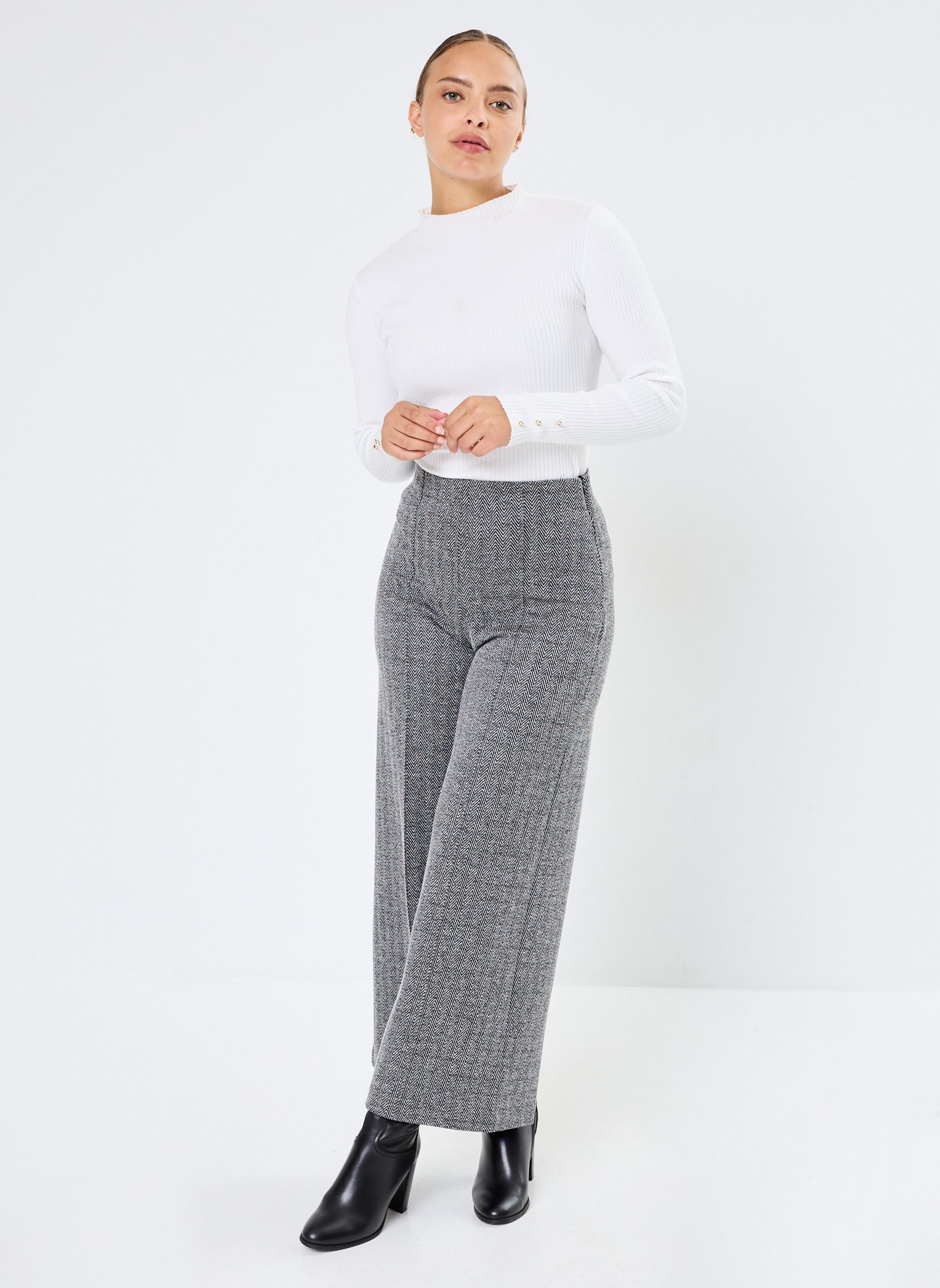 Pantalons larges IHKATE JACQUARD PA9 femme noir Ichi Pantalons larges IHKATE JACQUARD PA9 femme noir Black/White Herringbone
