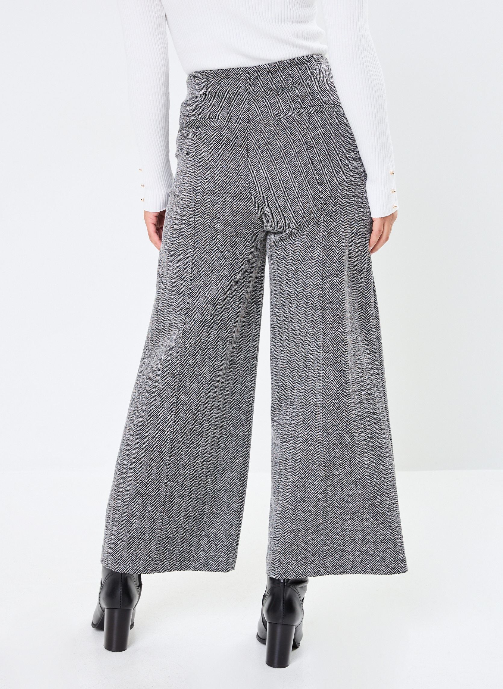 Pantalons larges IHKATE JACQUARD PA9 femme noir Ichi Pantalons larges IHKATE JACQUARD PA9 femme noir Black/White Herringbone