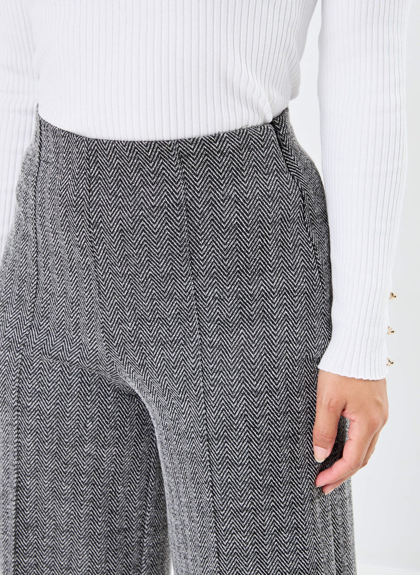 Pantalons larges IHKATE JACQUARD PA9 femme noir Ichi Pantalons larges IHKATE JACQUARD PA9 femme noir Black/White Herringbone