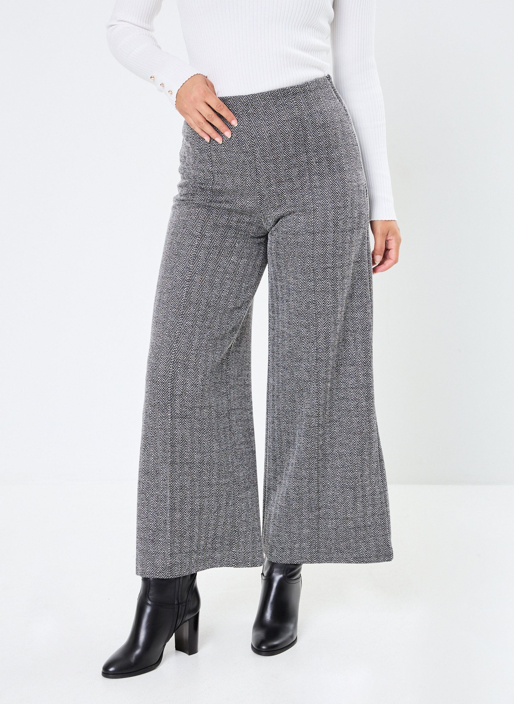 Pantalons larges IHKATE JACQUARD PA9 femme noir Ichi Pantalons larges IHKATE JACQUARD PA9 femme noir Black/White Herringbone