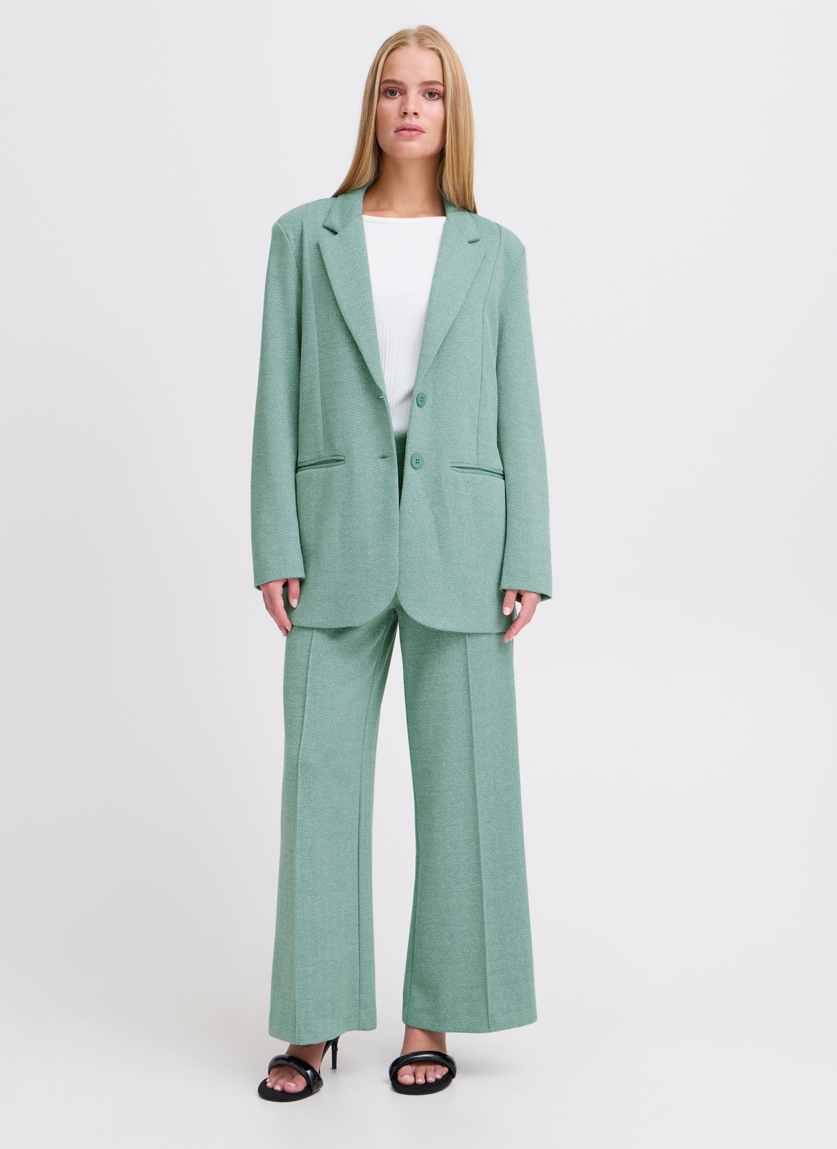 Pantalons larges IHKATE JACQUARD PA9 femme vert Ichi Pantalons larges IHKATE JACQUARD PA9 femme vert Beryl Green/Almond Herringbone