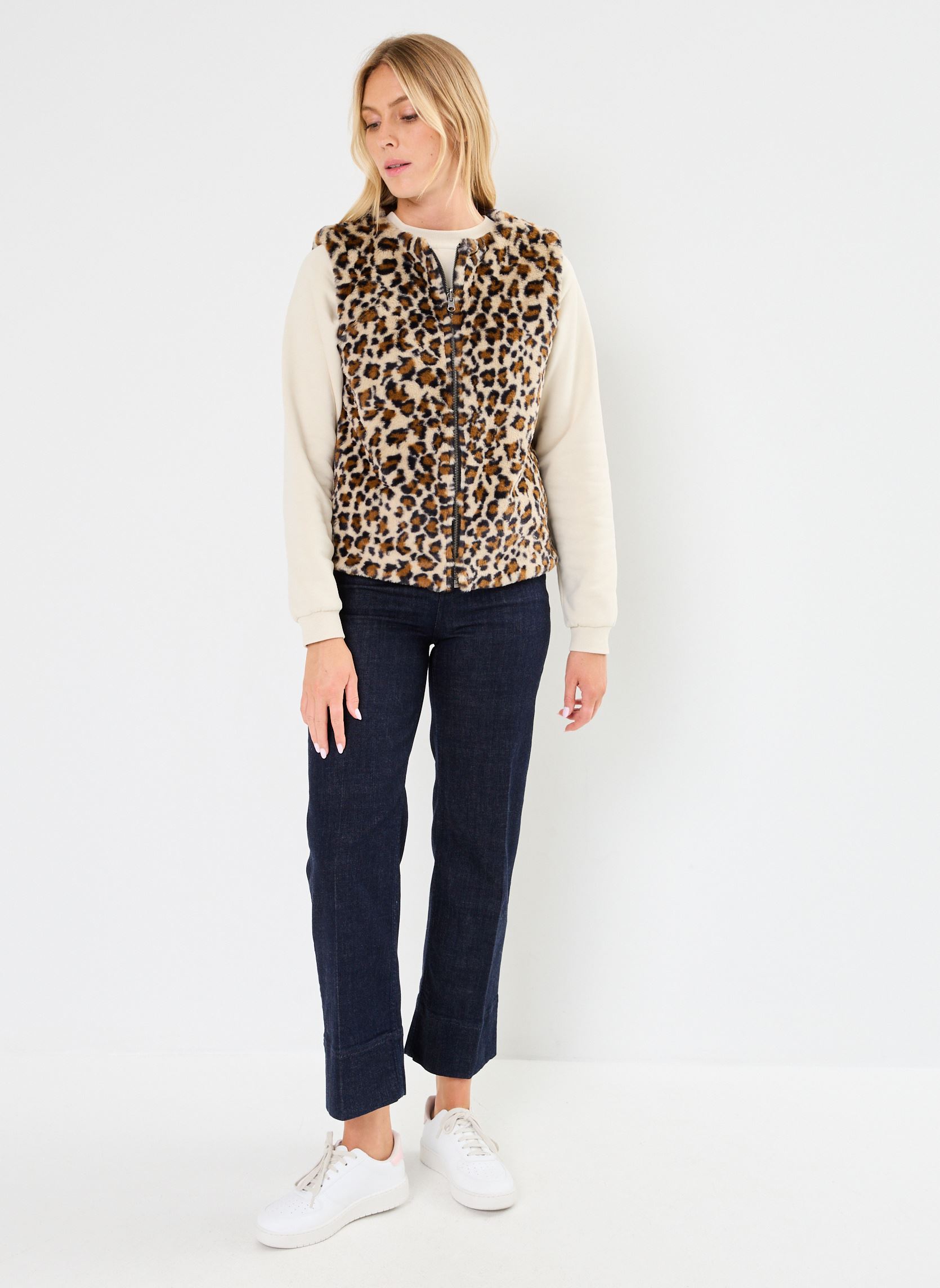 Vestes sans manches IHRIGA WA femme marron Ichi Vestes sans manches IHRIGA WA femme marron Check/leopard