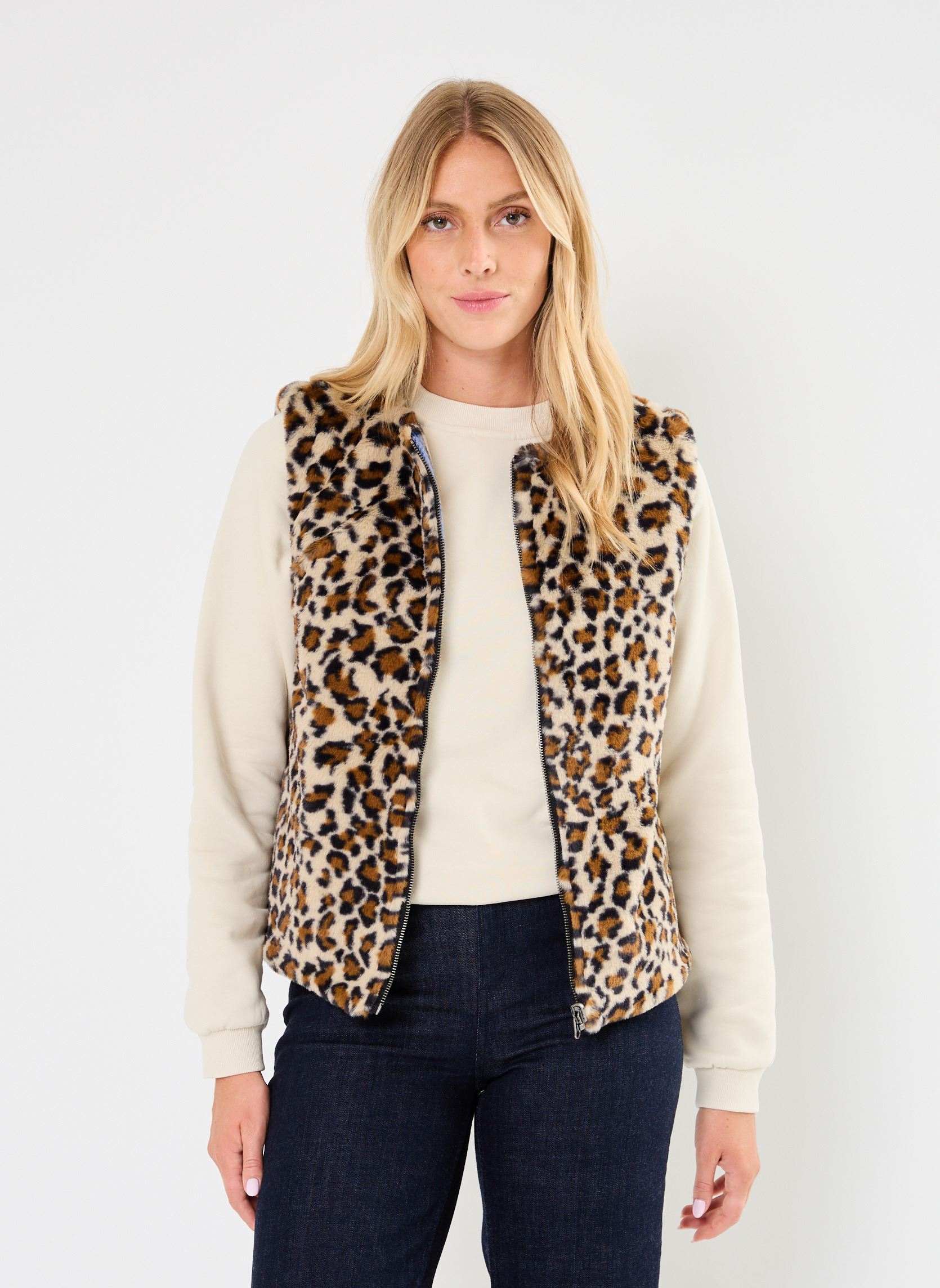 Vestes sans manches IHRIGA WA femme marron Ichi Vestes sans manches IHRIGA WA femme marron Check/leopard