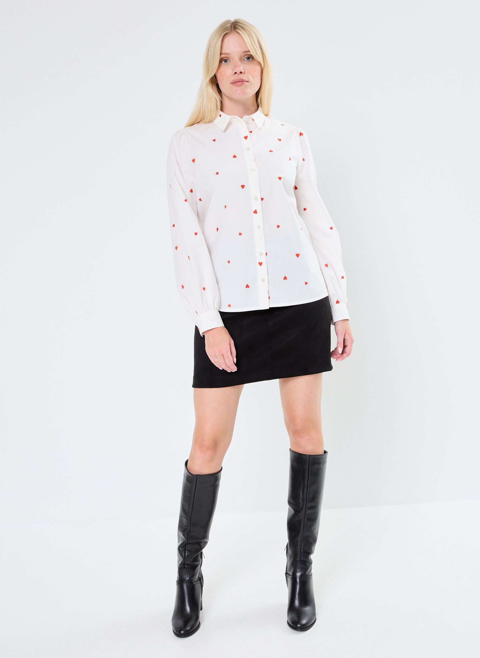 Chemises manches longues IHSANAZ SH femme blanc Ichi Chemises manches longues IHSANAZ SH femme blanc Cloud Dancer/Orange.com Heart