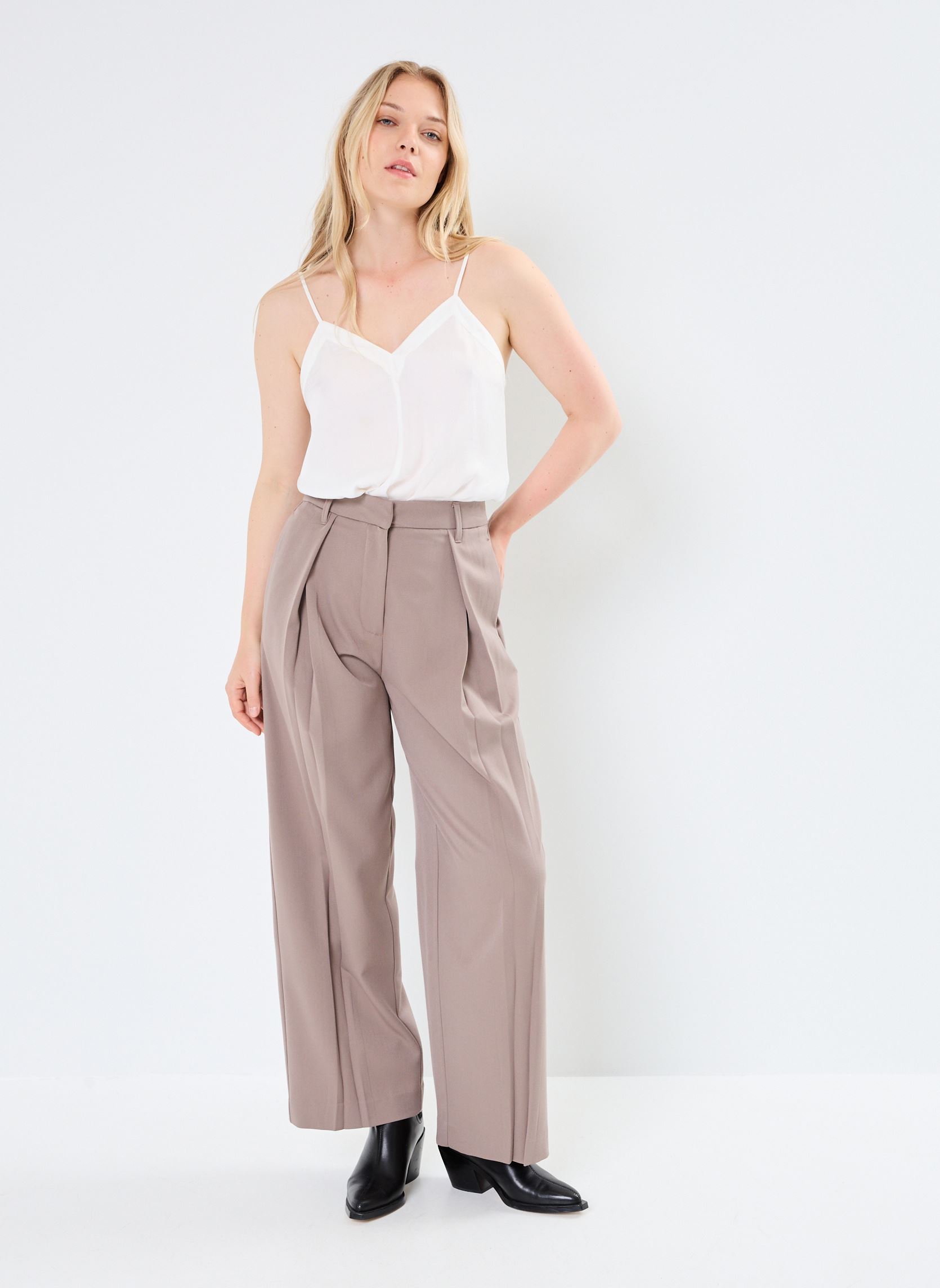 Pantalons larges IHSARIAZ PA femme beige Ichi Pantalons larges IHSARIAZ PA femme beige FUNGI