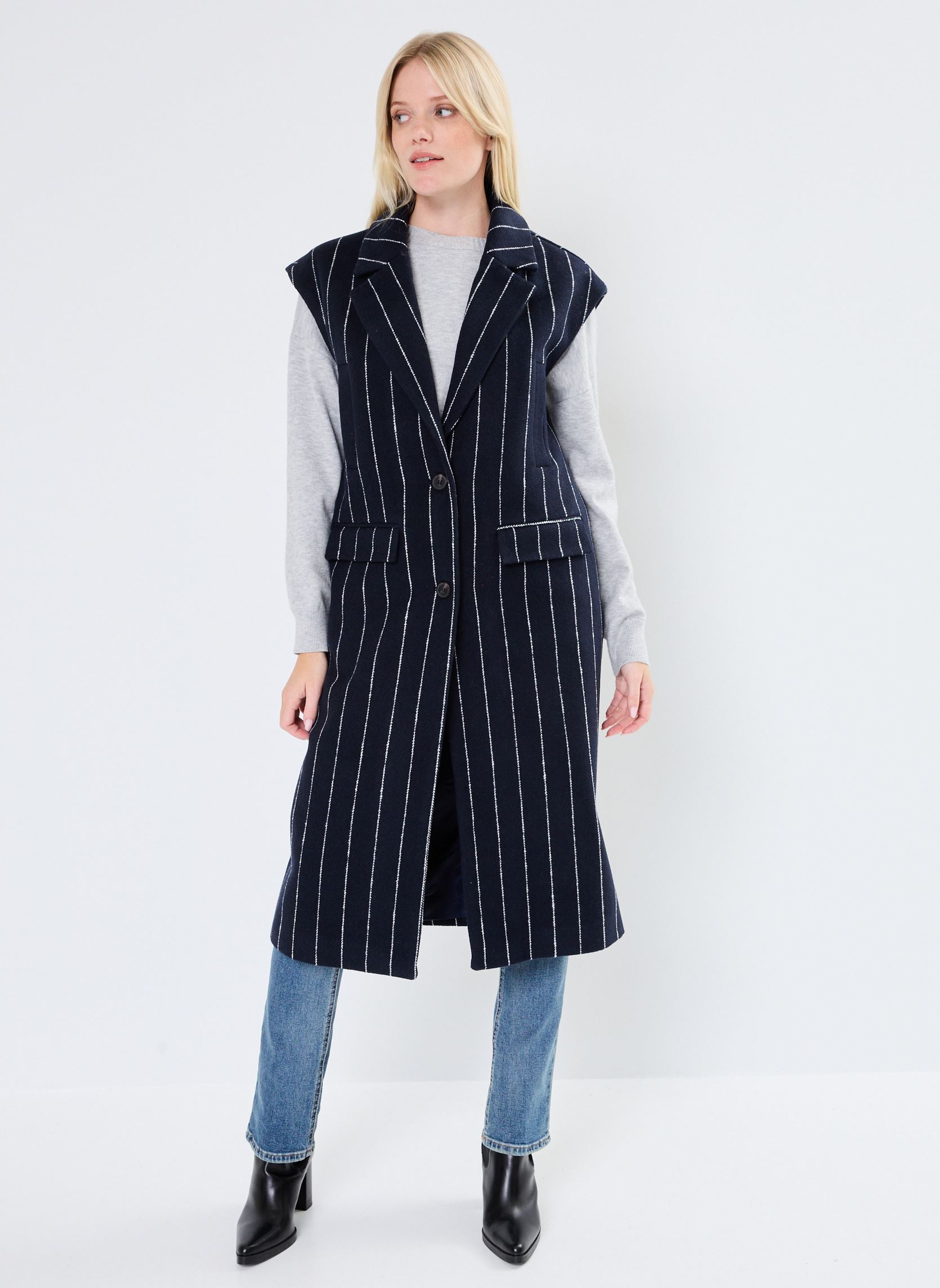 Vestes sans manches IHJANNET PINSTRIPE WA femme noir Ichi Vestes sans manches IHJANNET PINSTRIPE WA femme noir TOTAL ECLIPSE