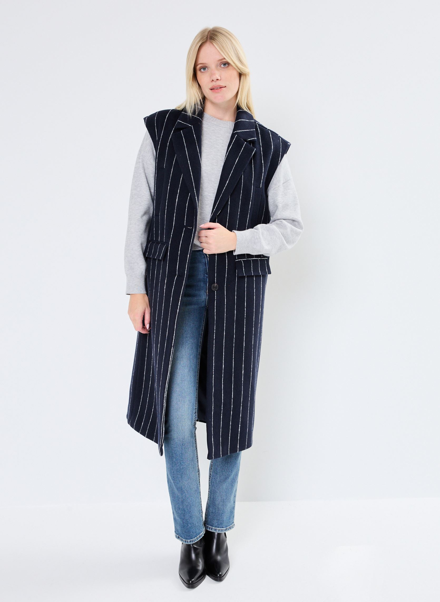 Vestes sans manches IHJANNET PINSTRIPE WA femme noir Ichi Vestes sans manches IHJANNET PINSTRIPE WA femme noir TOTAL ECLIPSE
