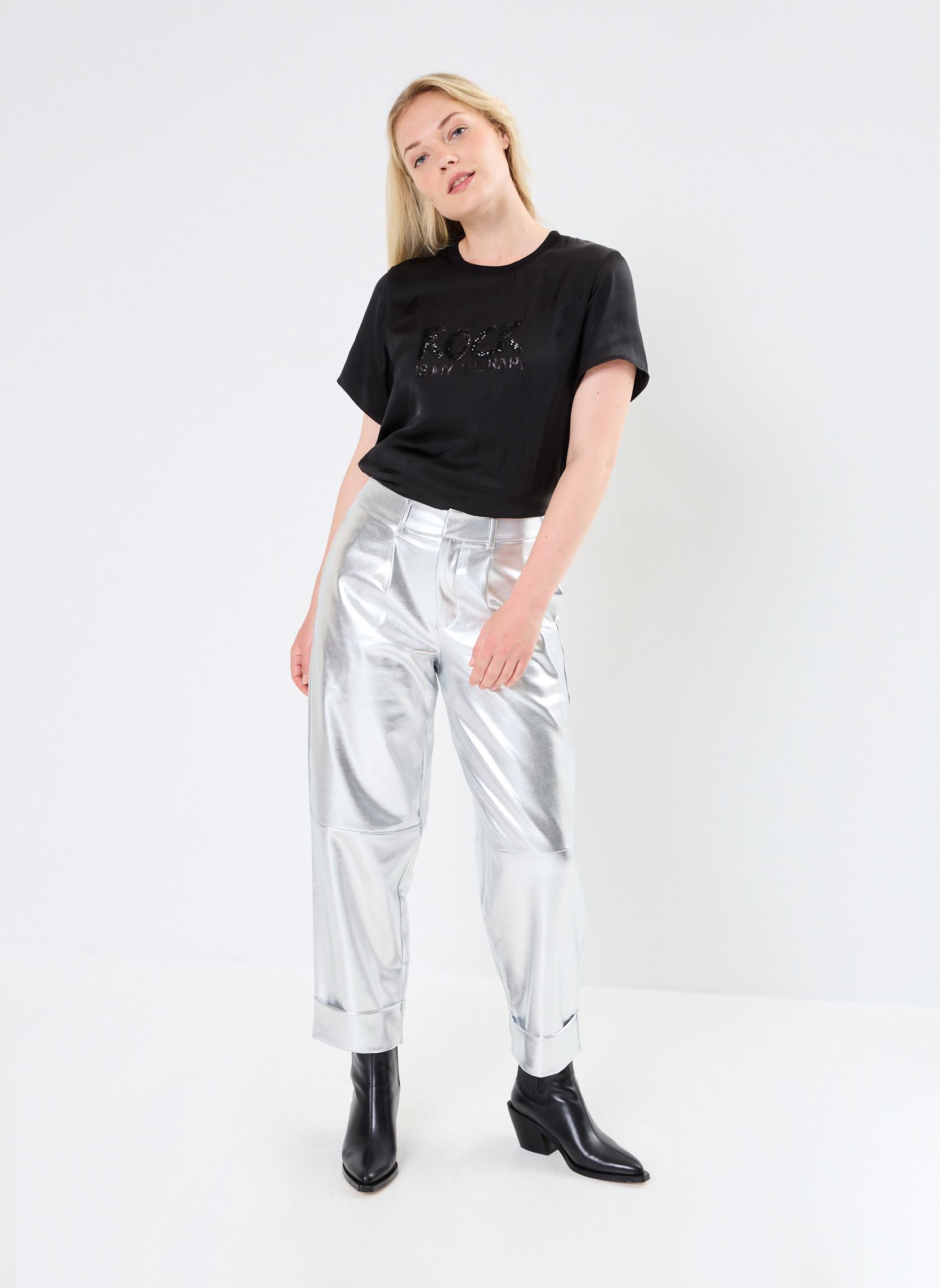 Pantalons larges IHKATE METALLIC PA femme argent Ichi Pantalons larges IHKATE METALLIC PA femme argent Silver