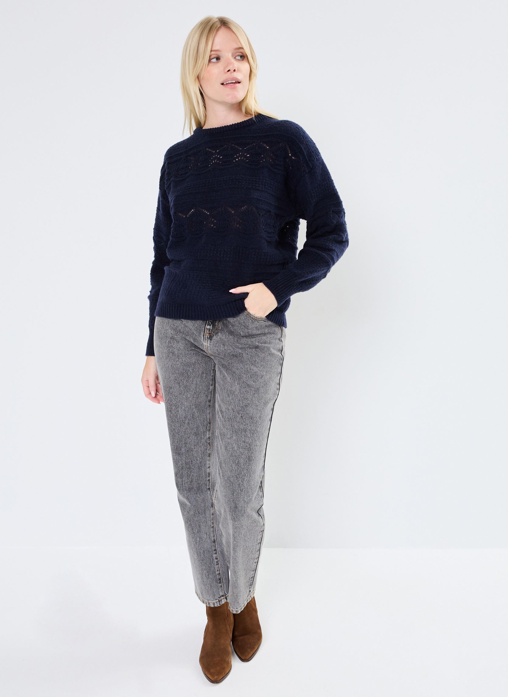 Pulls IHASTRA LS femme bleu Ichi Pulls IHASTRA LS femme bleu Total Eclipse Solid