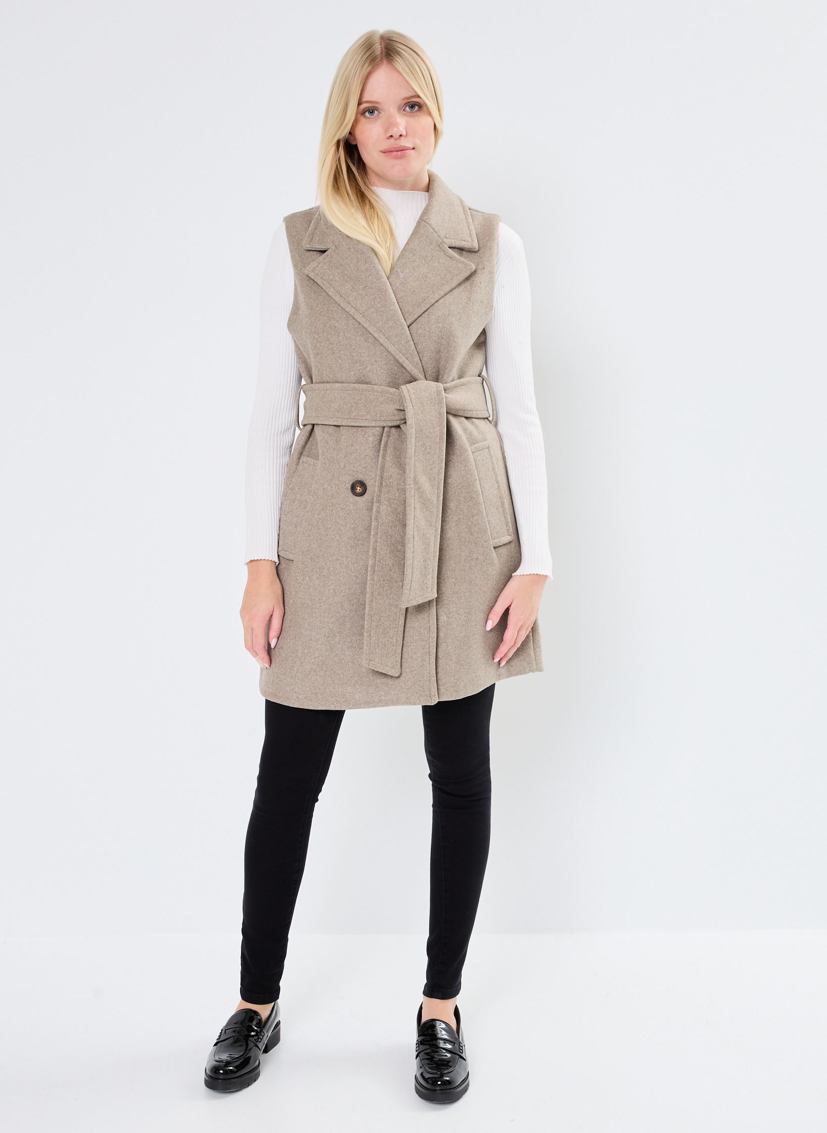 Manteaux BYCILIA WAISTCOAT - femme beige B-Young Manteaux BYCILIA WAISTCOAT - femme beige Sepia Tint Melange