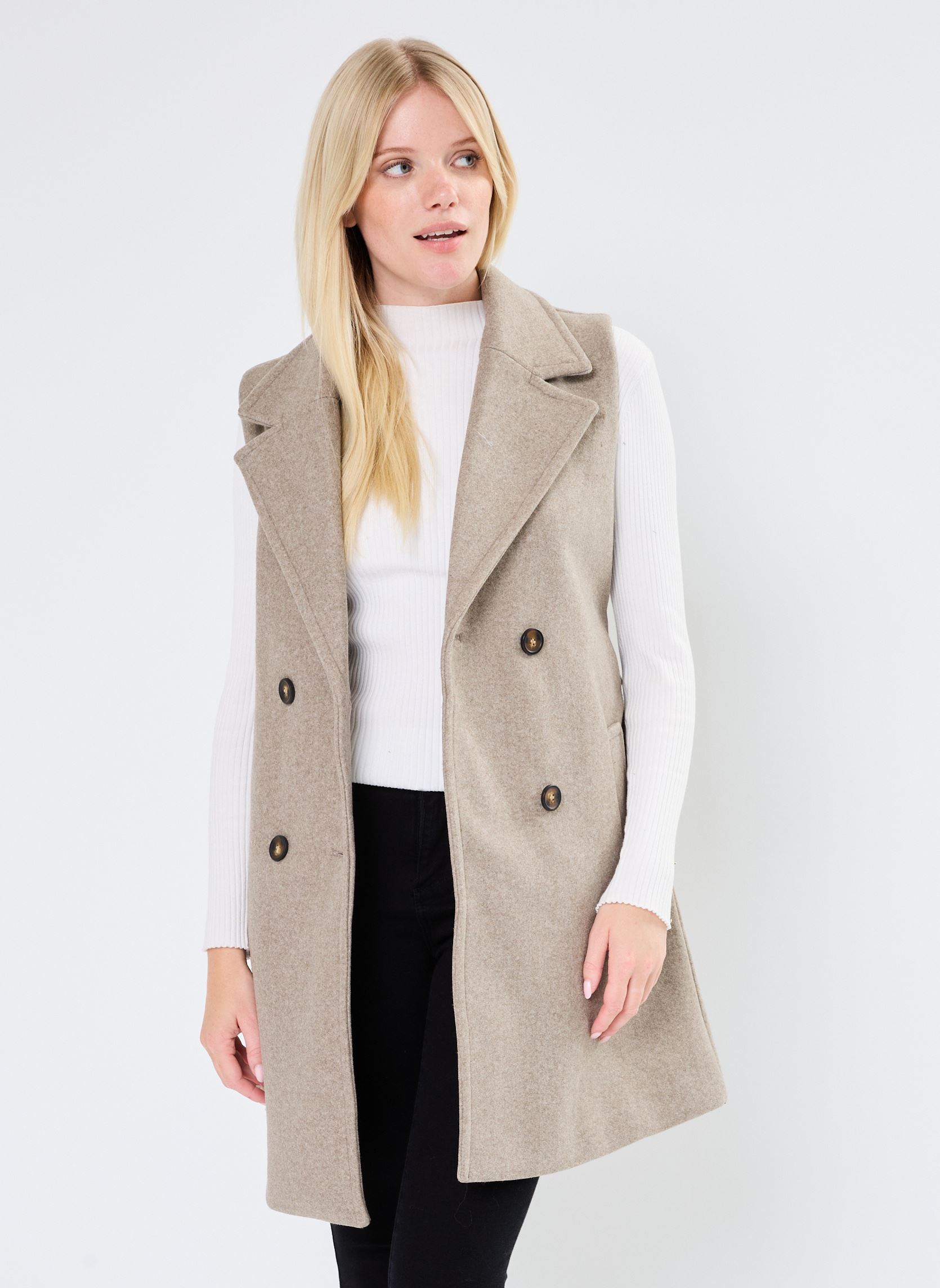 Manteaux BYCILIA WAISTCOAT - femme beige B-Young Manteaux BYCILIA WAISTCOAT - femme beige Sepia Tint Melange