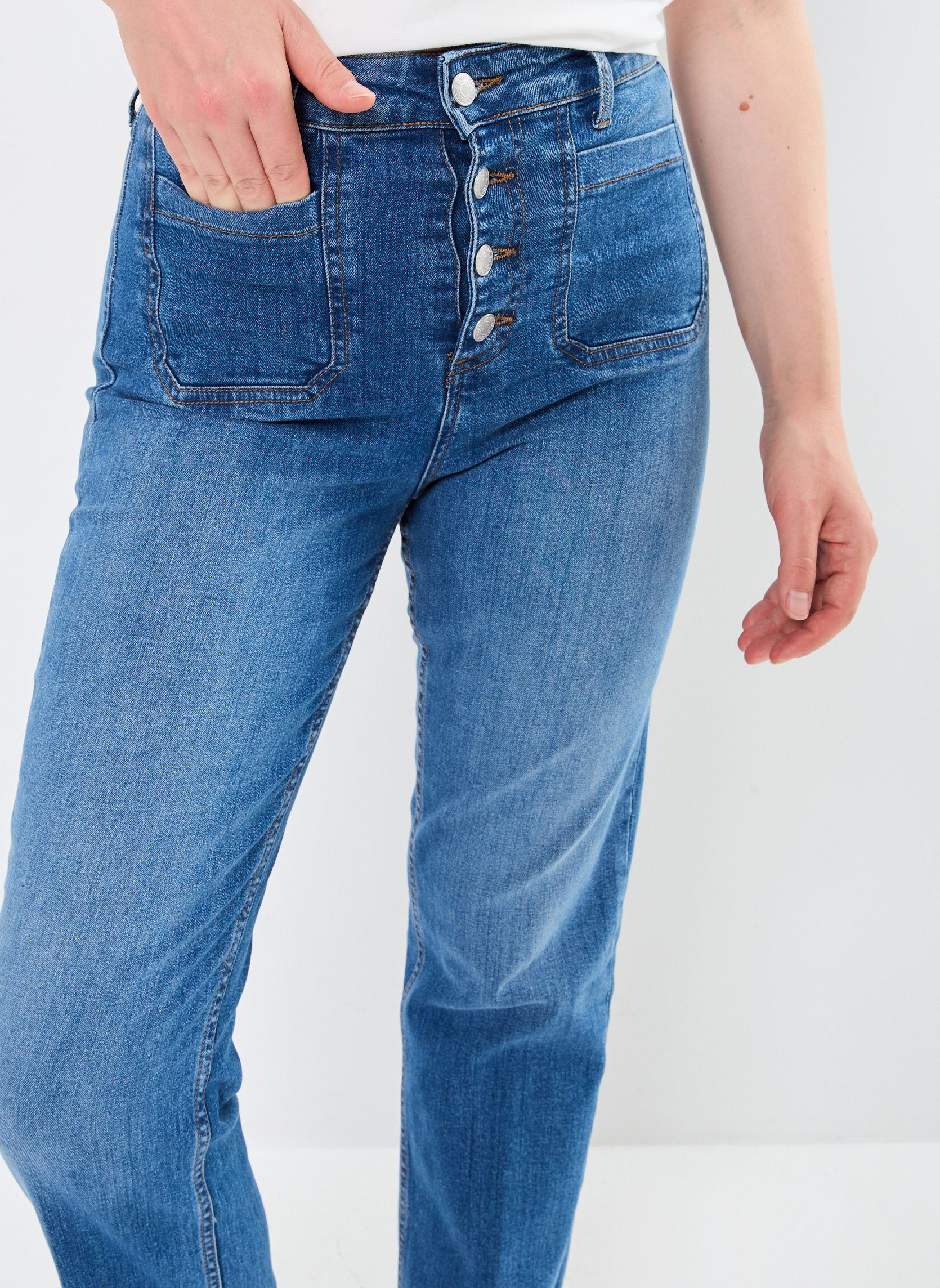 Jeans droit BYKOMMA BUTTON JEANS - femme bleu B-Young Jeans droit BYKOMMA BUTTON JEANS - femme bleu Mid Blue Denim