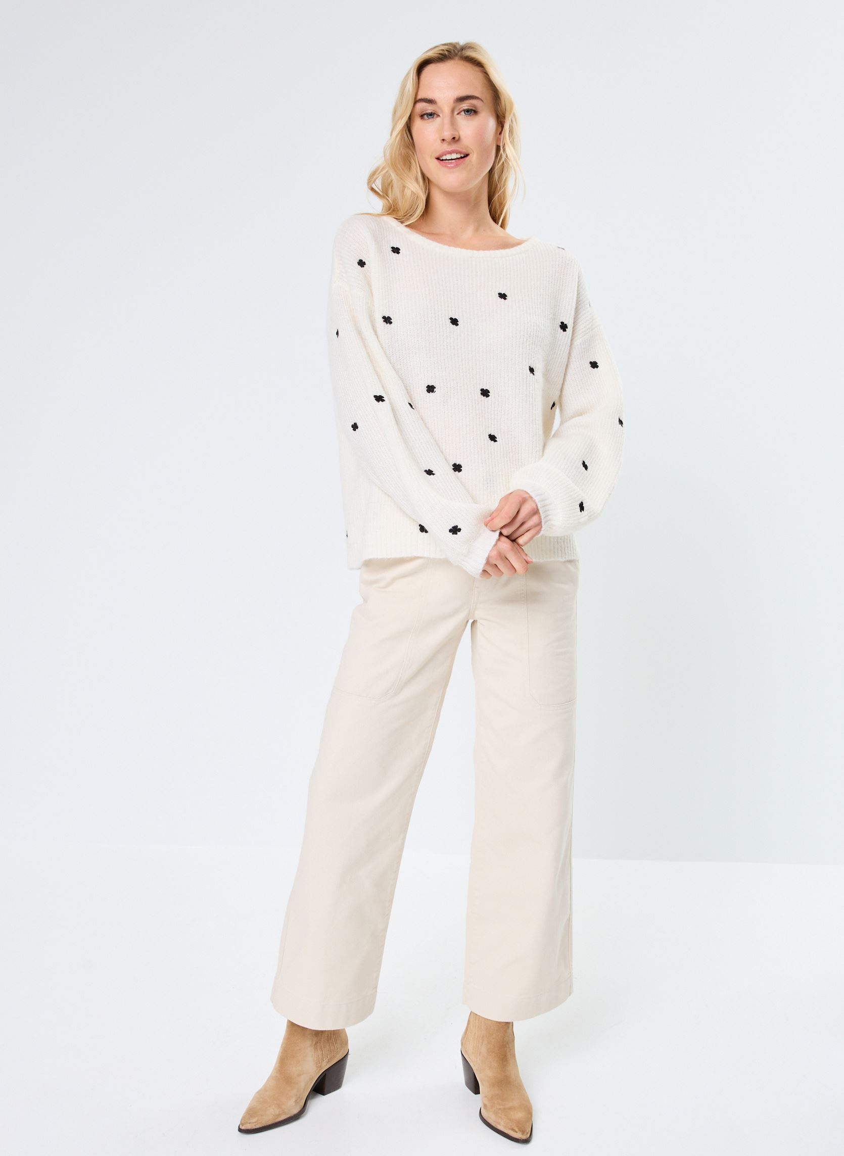 Pullover BYOTIKI EMBROIDERY JUMPER - damen weiß B-Young Pullover BYOTIKI EMBROIDERY JUMPER - damen weiß Marshmallow Mix