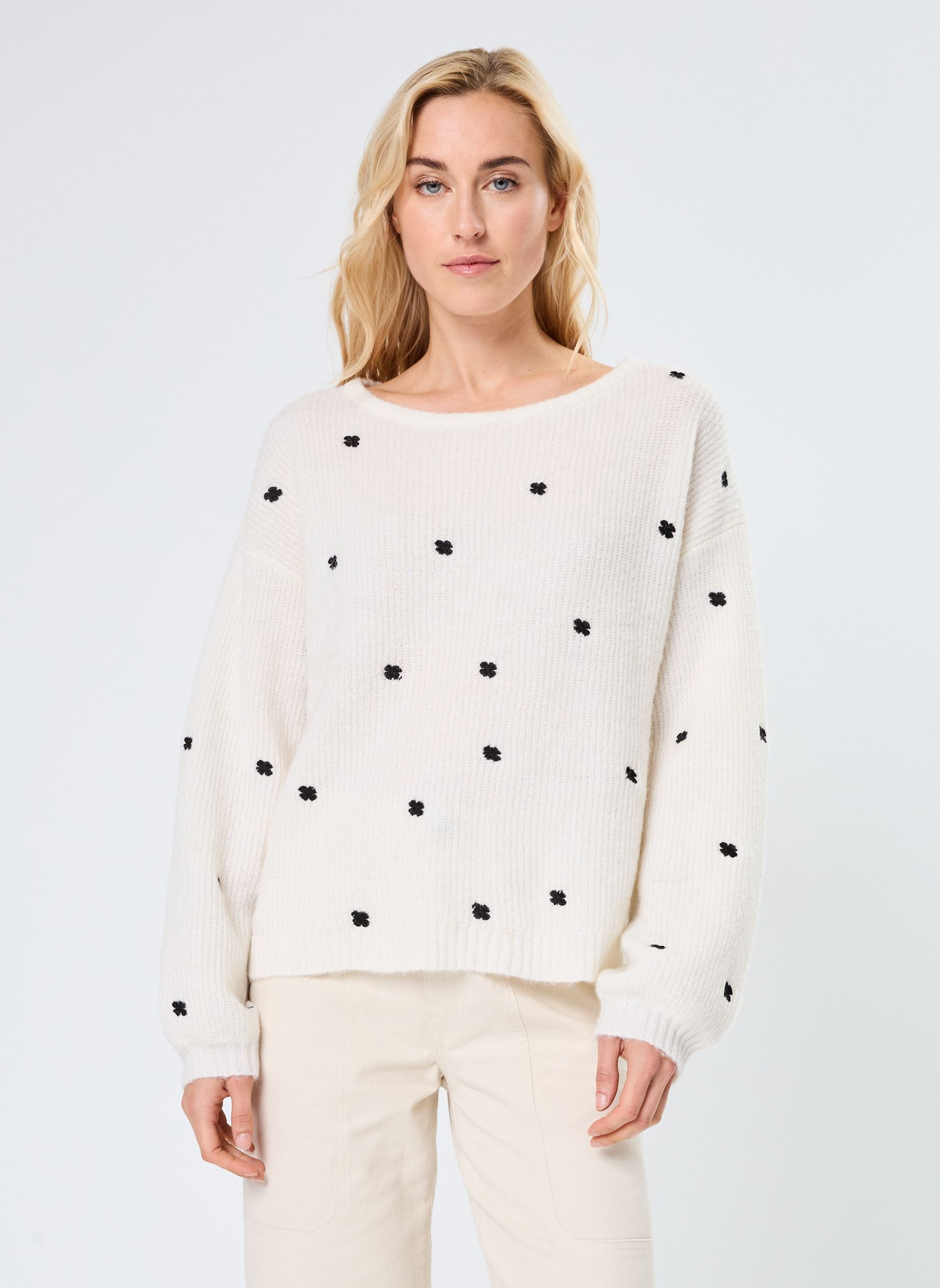 Pullover BYOTIKI EMBROIDERY JUMPER - damen weiß B-Young Pullover BYOTIKI EMBROIDERY JUMPER - damen weiß Marshmallow Mix