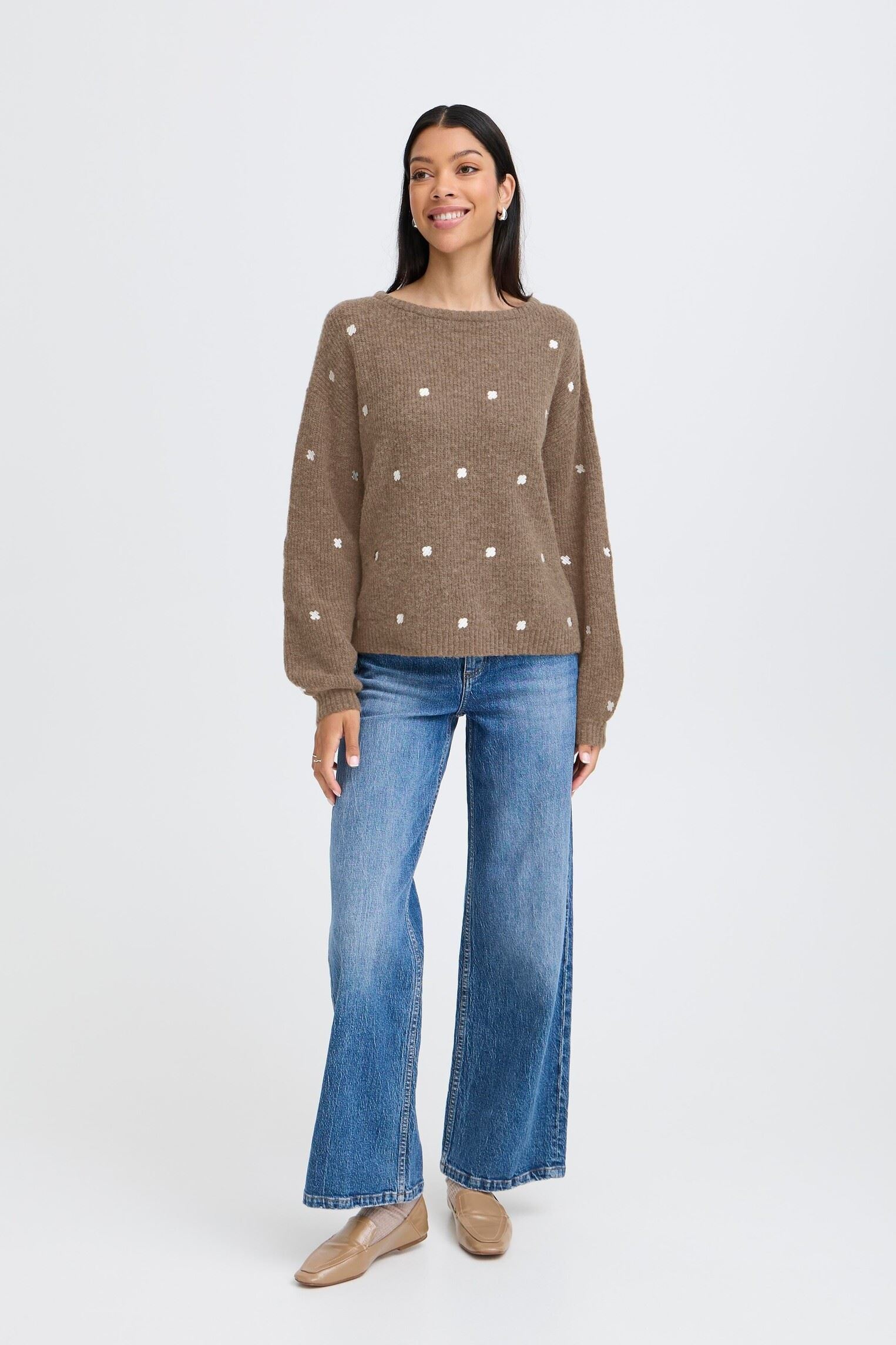 Pullover BYOTIKI EMBROIDERY JUMPER - damen braun B-Young Pullover BYOTIKI EMBROIDERY JUMPER - damen braun Walnut Mix